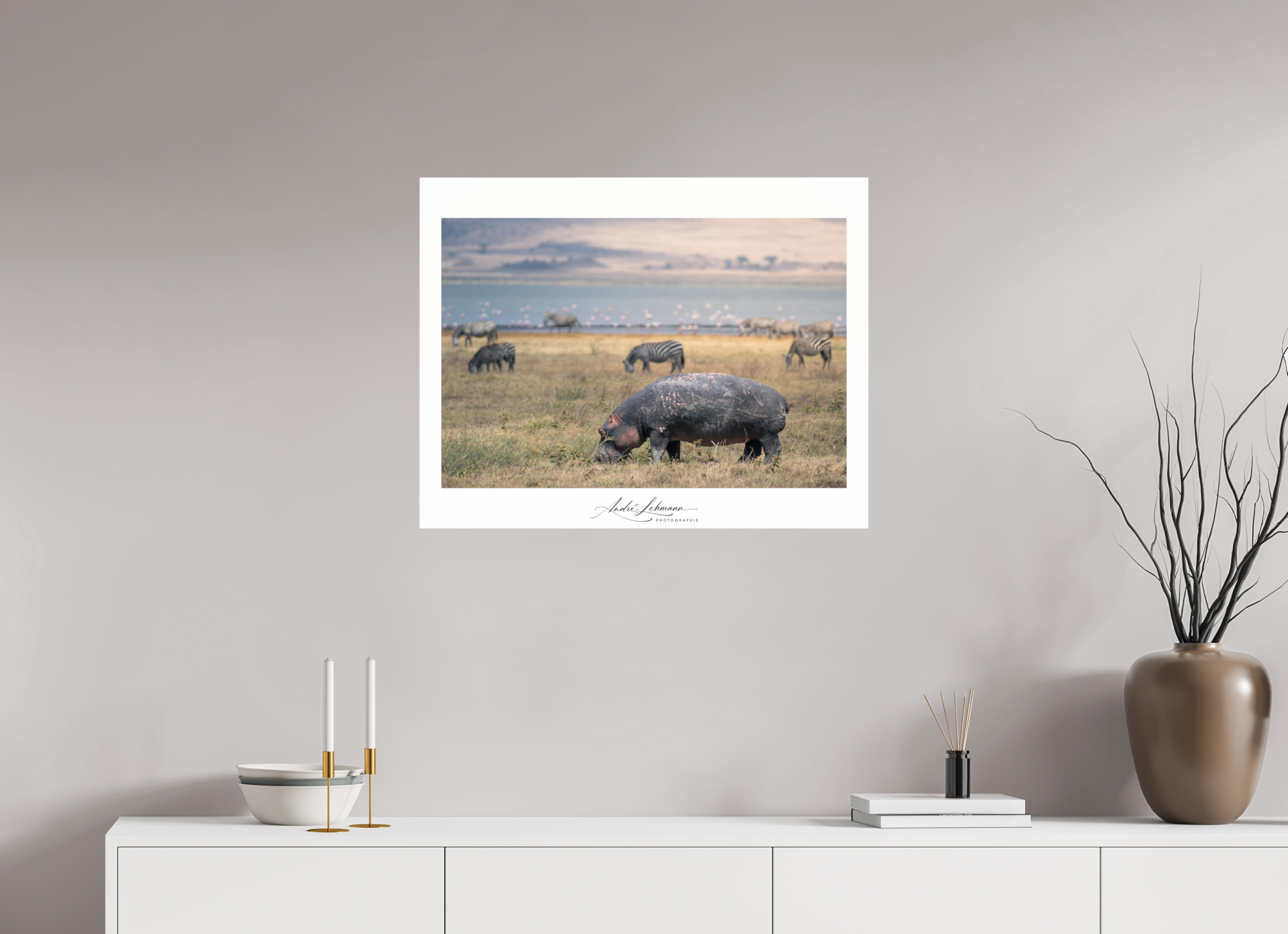 76.7 x 60 cm, Photo Print Under Acrylic Glass Hippo out of the water