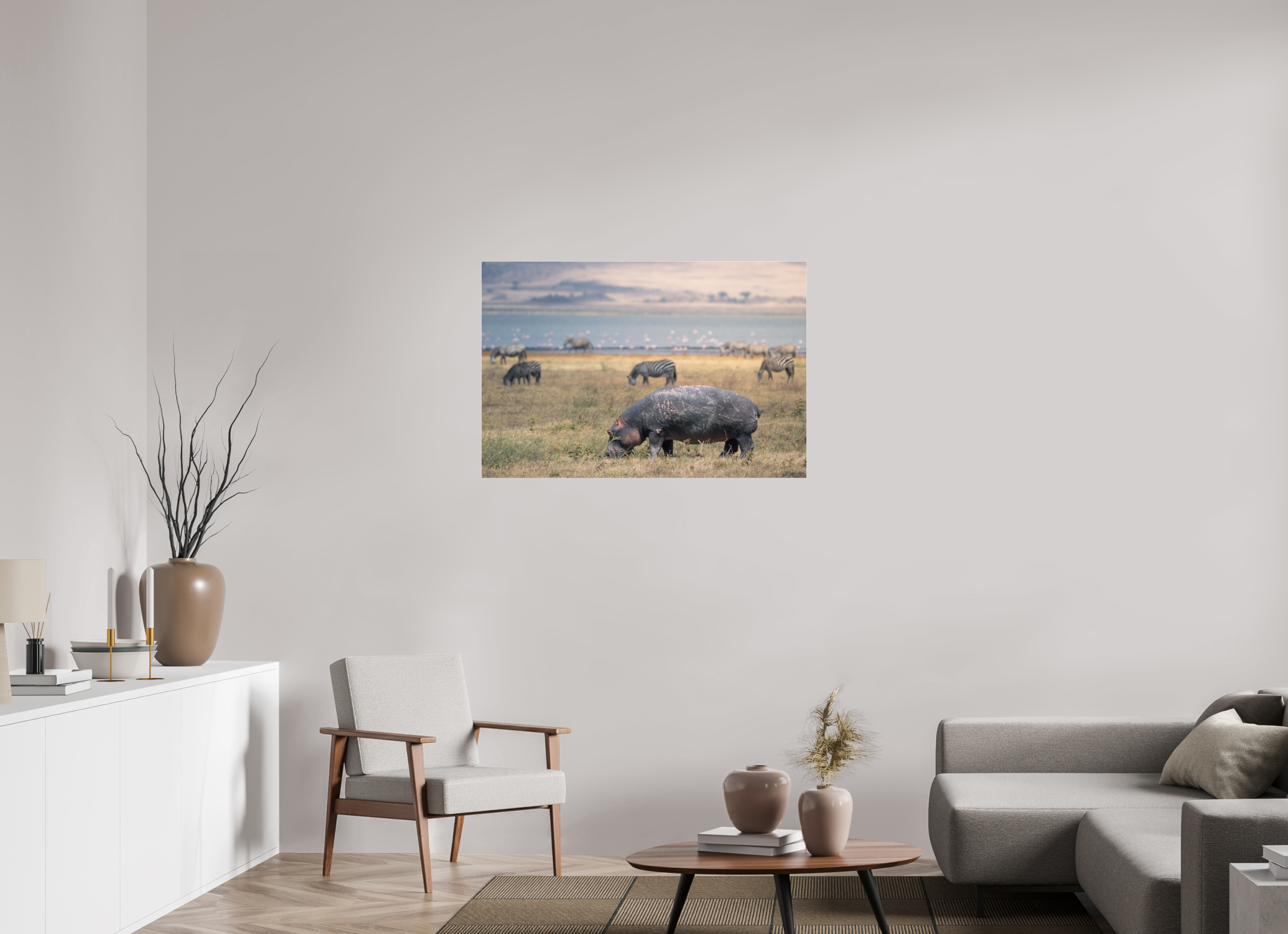 105 x 70 cm, Photo Print Under Acrylic Glass Hippo out of the water