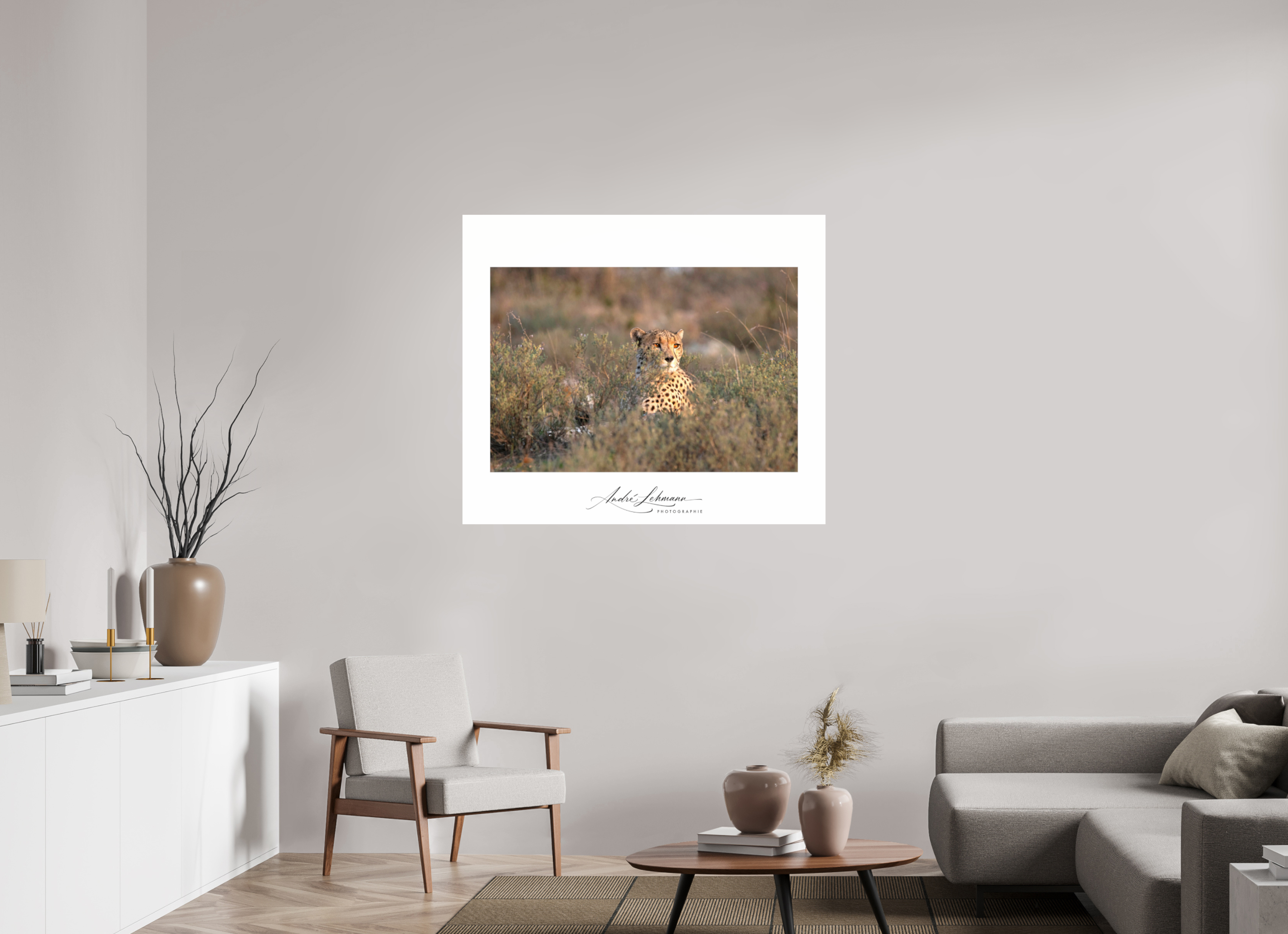 117.3 x 100 cm, Photo Print Under Acrylic Glass Cheetah in the grass