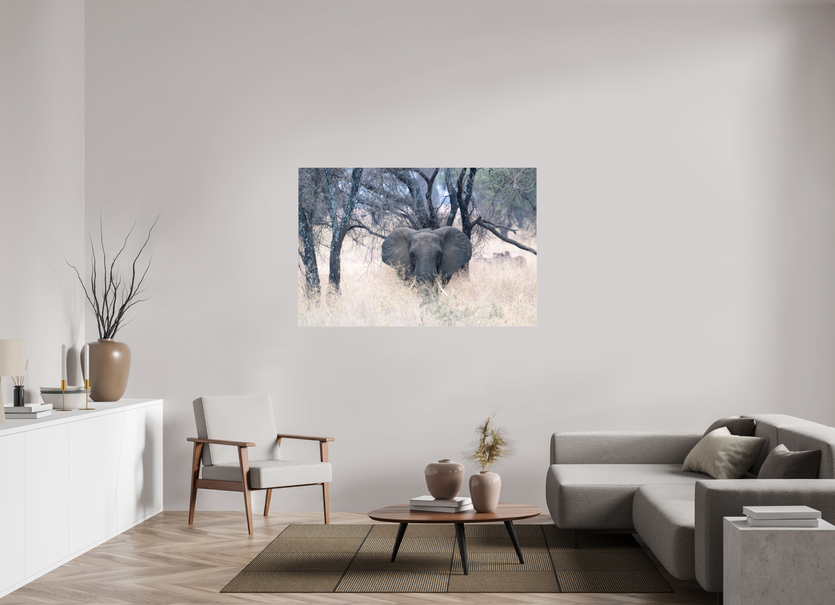 150 x 100 cm, Photo Print Under Acrylic Glass Elephant in the Savanna (no frame)