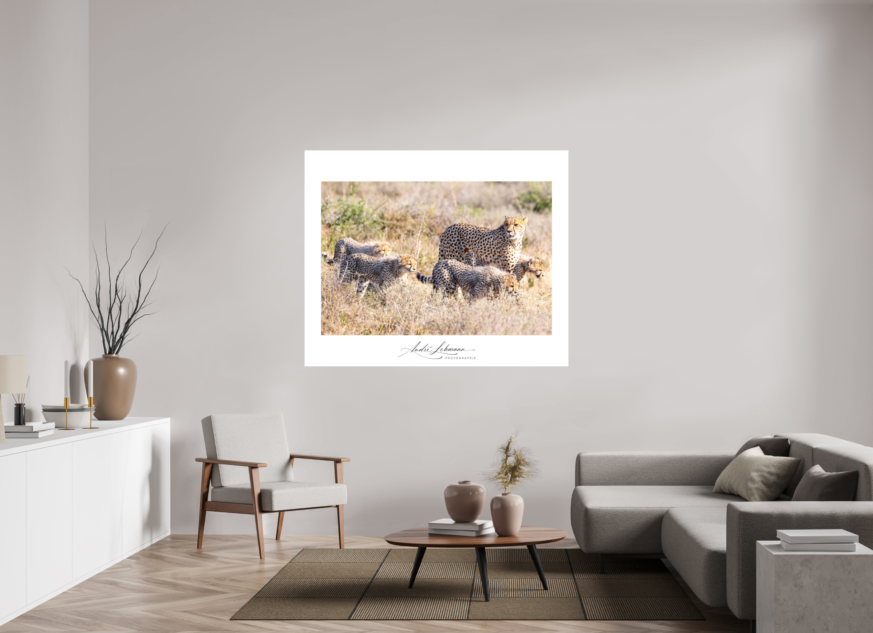 158.8 x 130 cm, Foto-Druck auf Alu-Dibond Cheetah and her cubs