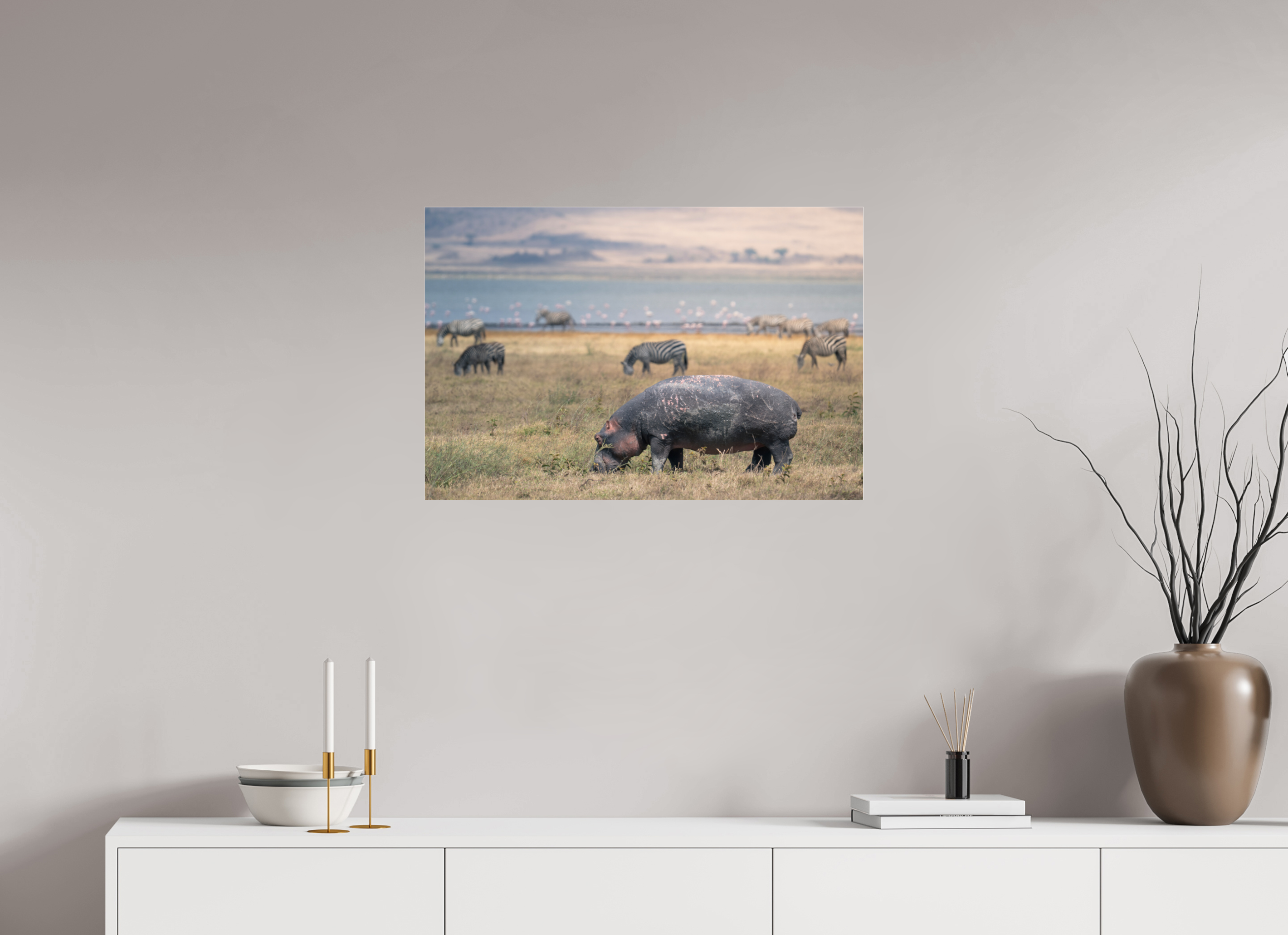 75 x 50 cm, Photo Print Under Acrylic Glass Hippo out of the water