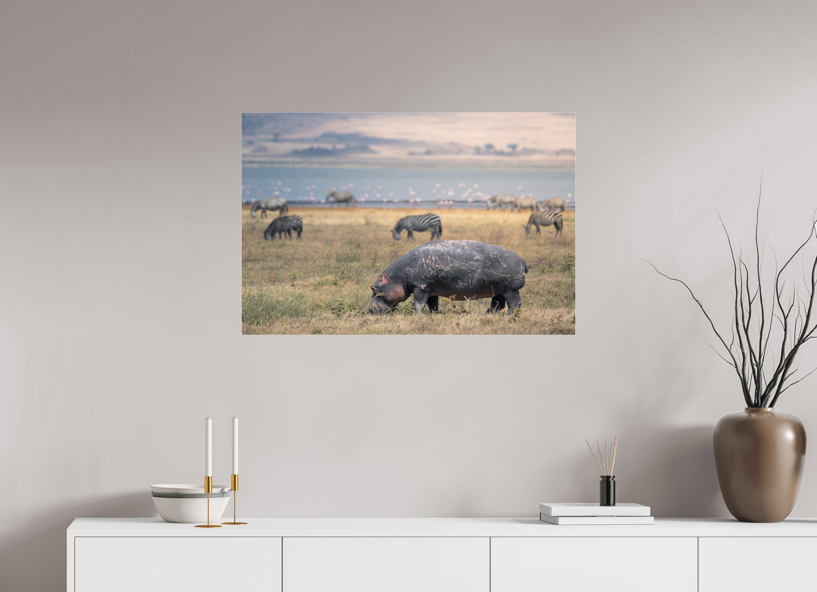 90 x 60 cm, Photo Print Under Acrylic Glass Hippo out of the water