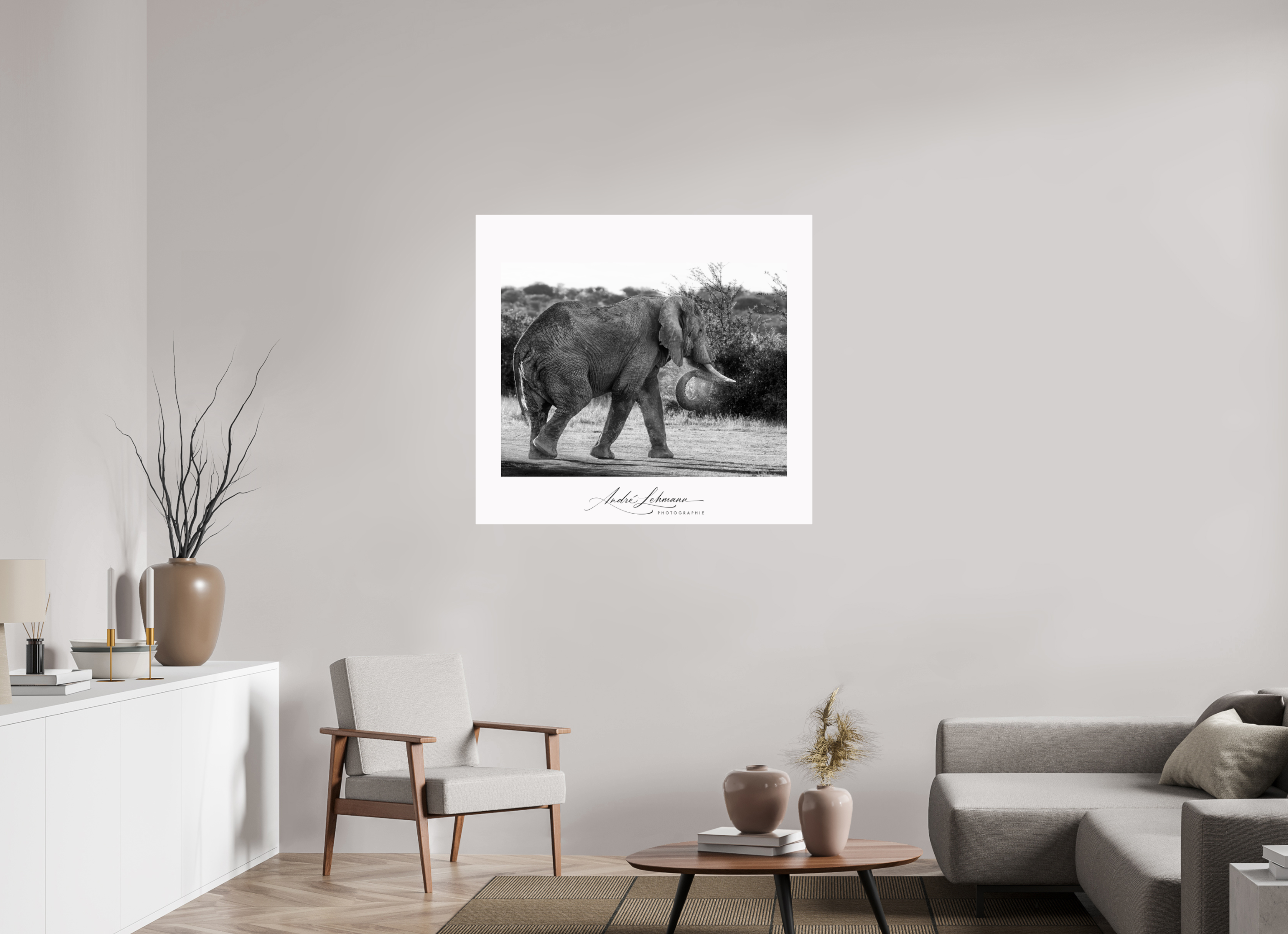 108.8 x 100 cm, Photo Print Under Acrylic Glass Elephant black and white
