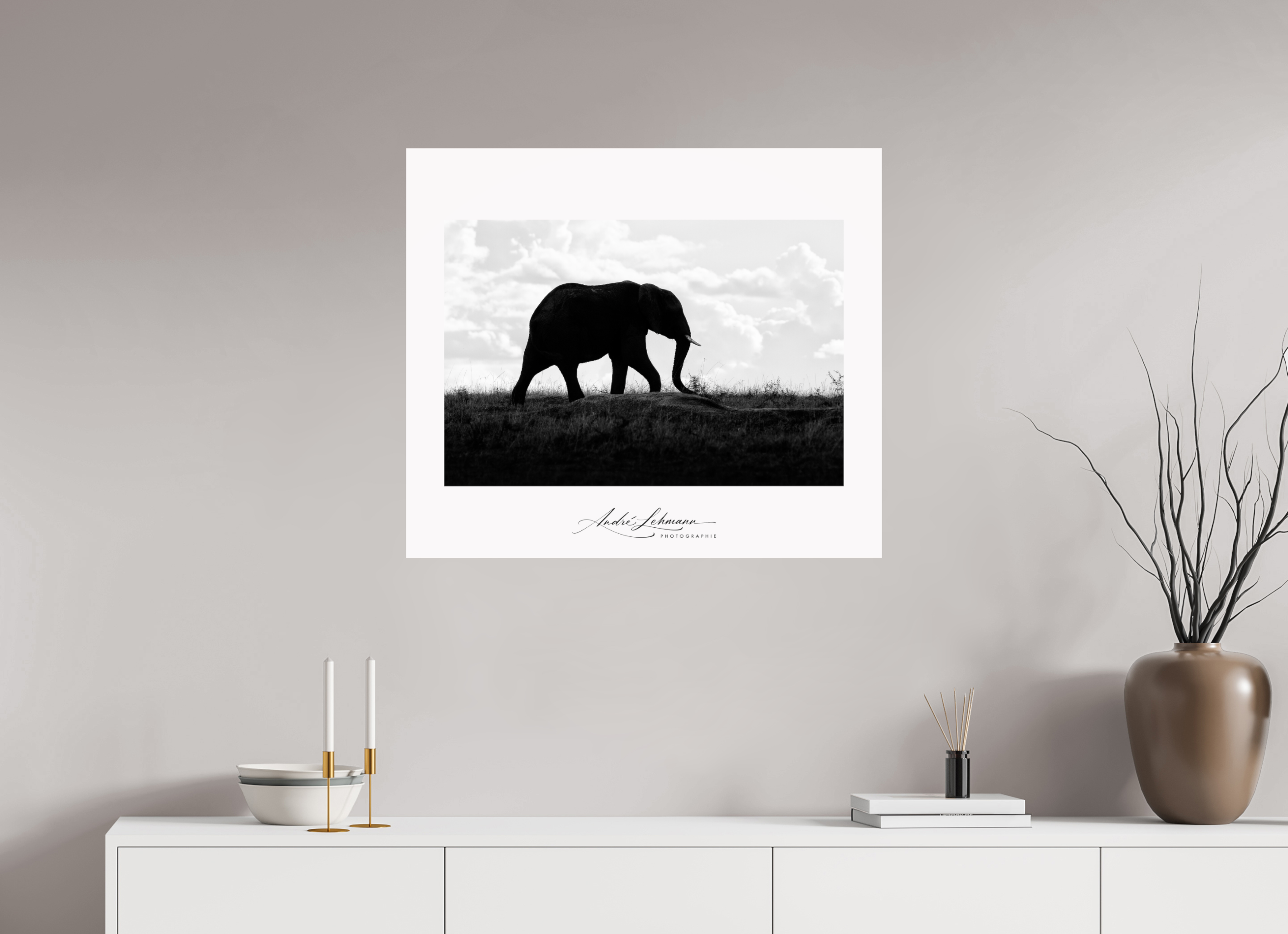 81.3 x 70 cm, Photo Print Under Acrylic Glass Elephant strolling