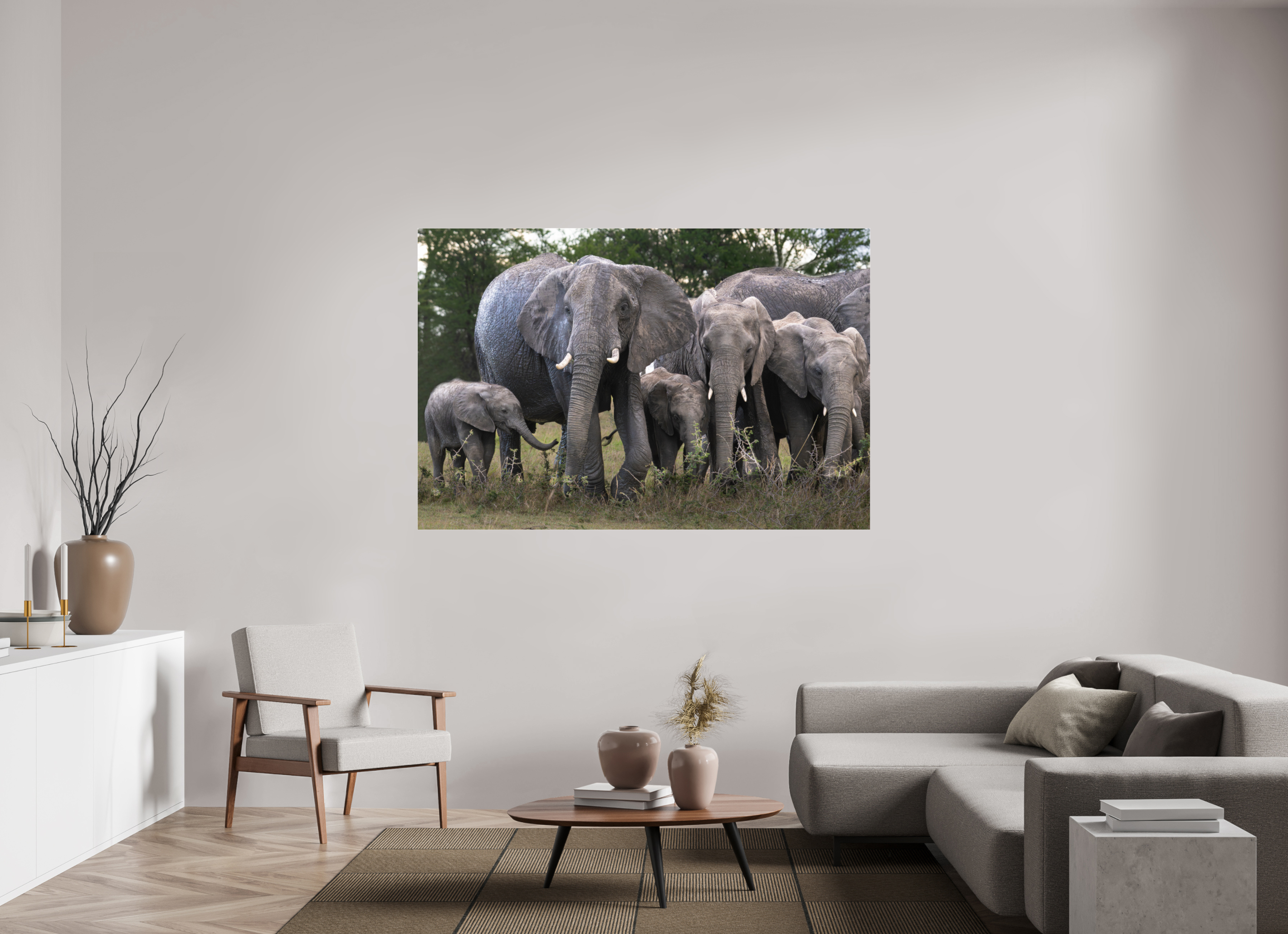 180 x 120 cm, Photo Print Under Acrylic Glass Happy Elephant family (no frame)