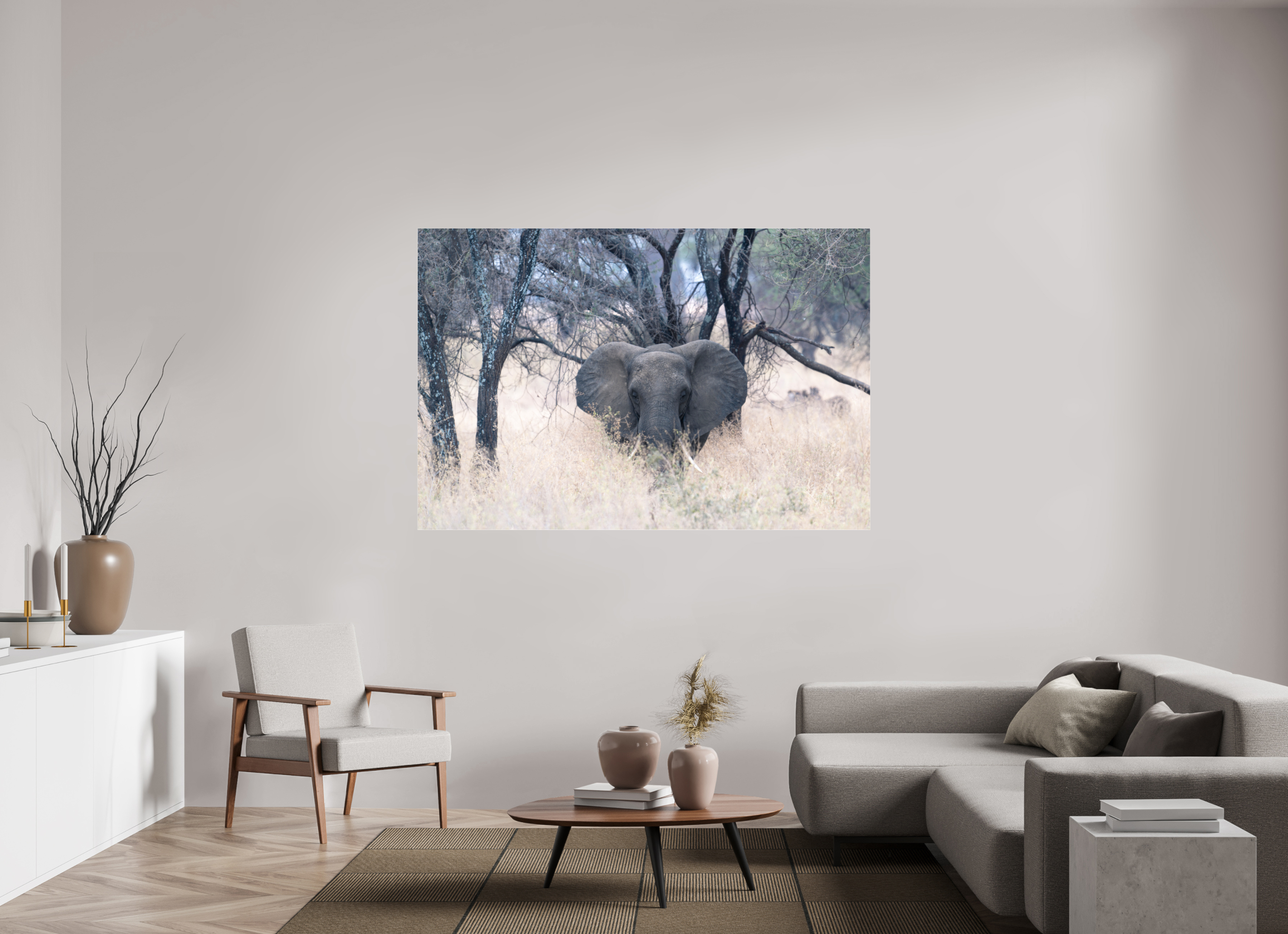 180 x 120 cm, Photo Print Under Acrylic Glass Elephant in the Savanna (no frame)