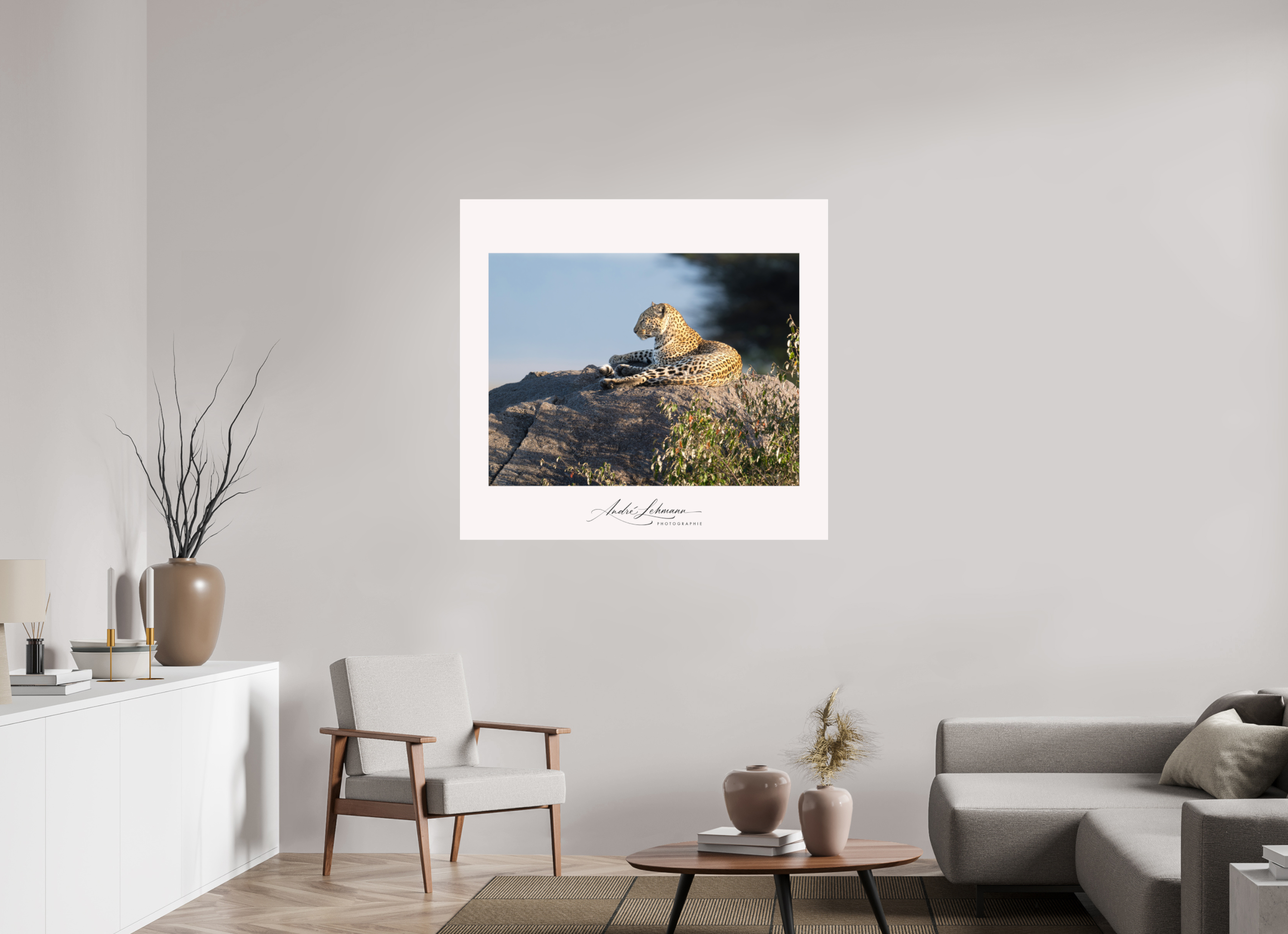 118.9 x 110 cm, Photo Print Under Acrylic Glass Leopard scanning the horizon