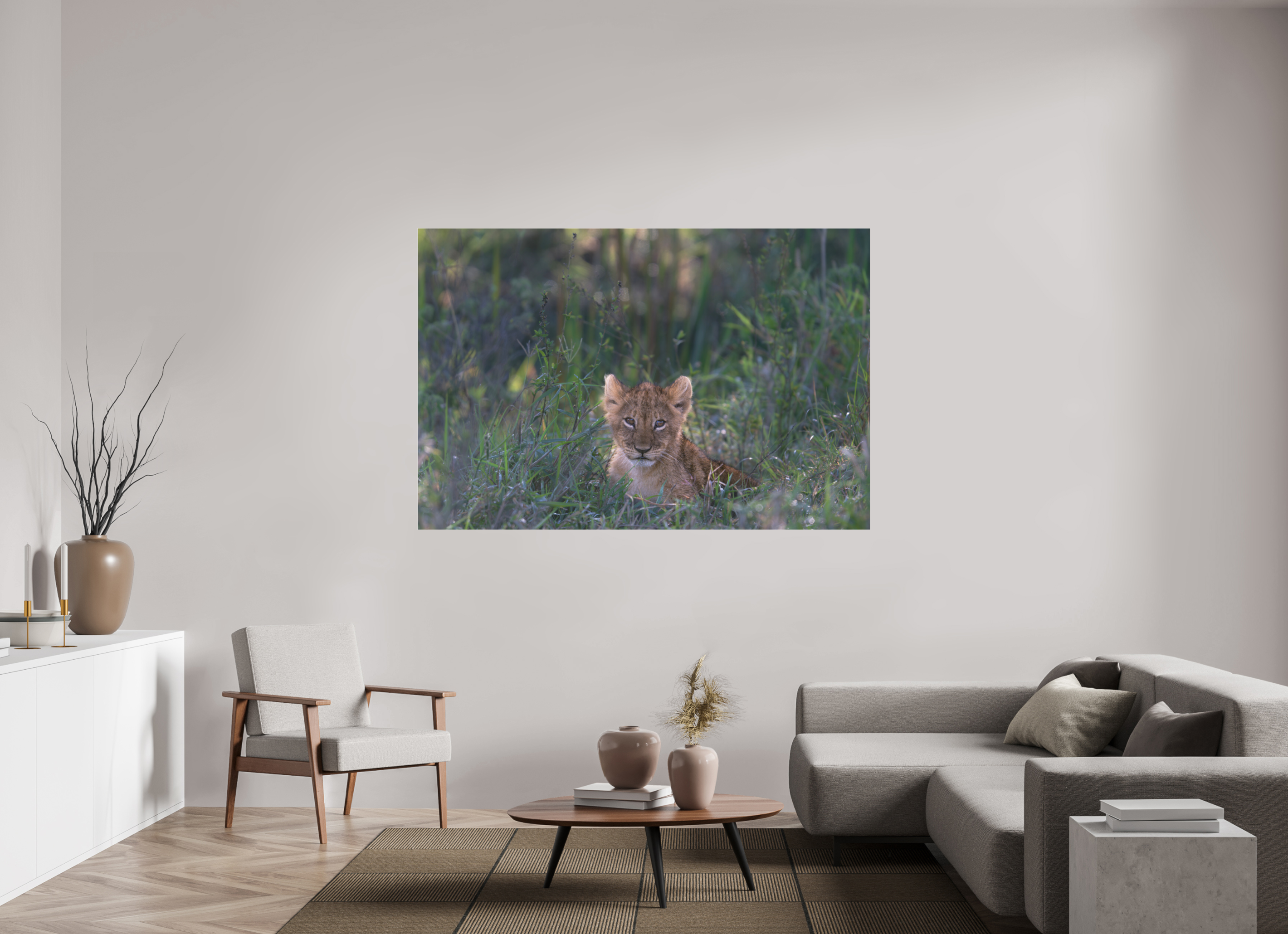 180 x 120 cm, Photo Print Under Acrylic Glass Lionb cub (no frame)
