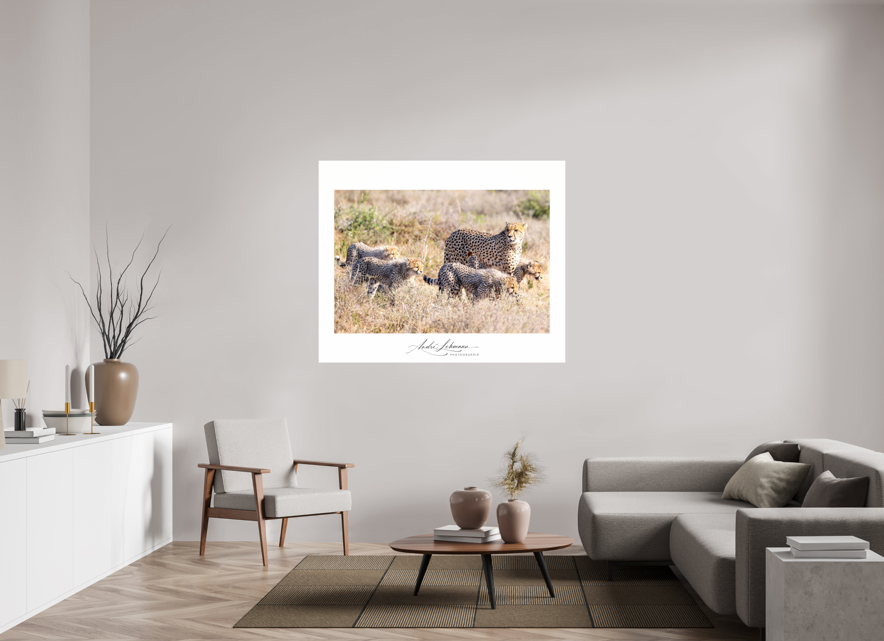 146.5 x 120 cm, Photo Print Under Acrylic Glass Cheetah and her cubs