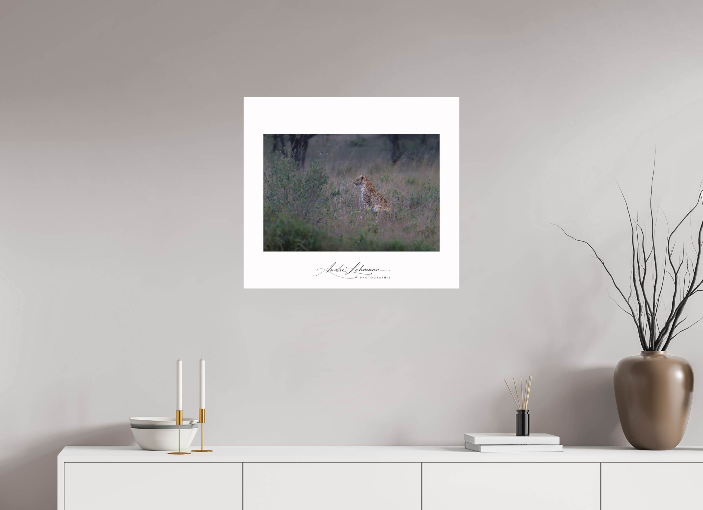 67.6 x 60 cm, Foto-Druck auf Alu-Dibond Leopard in high grass