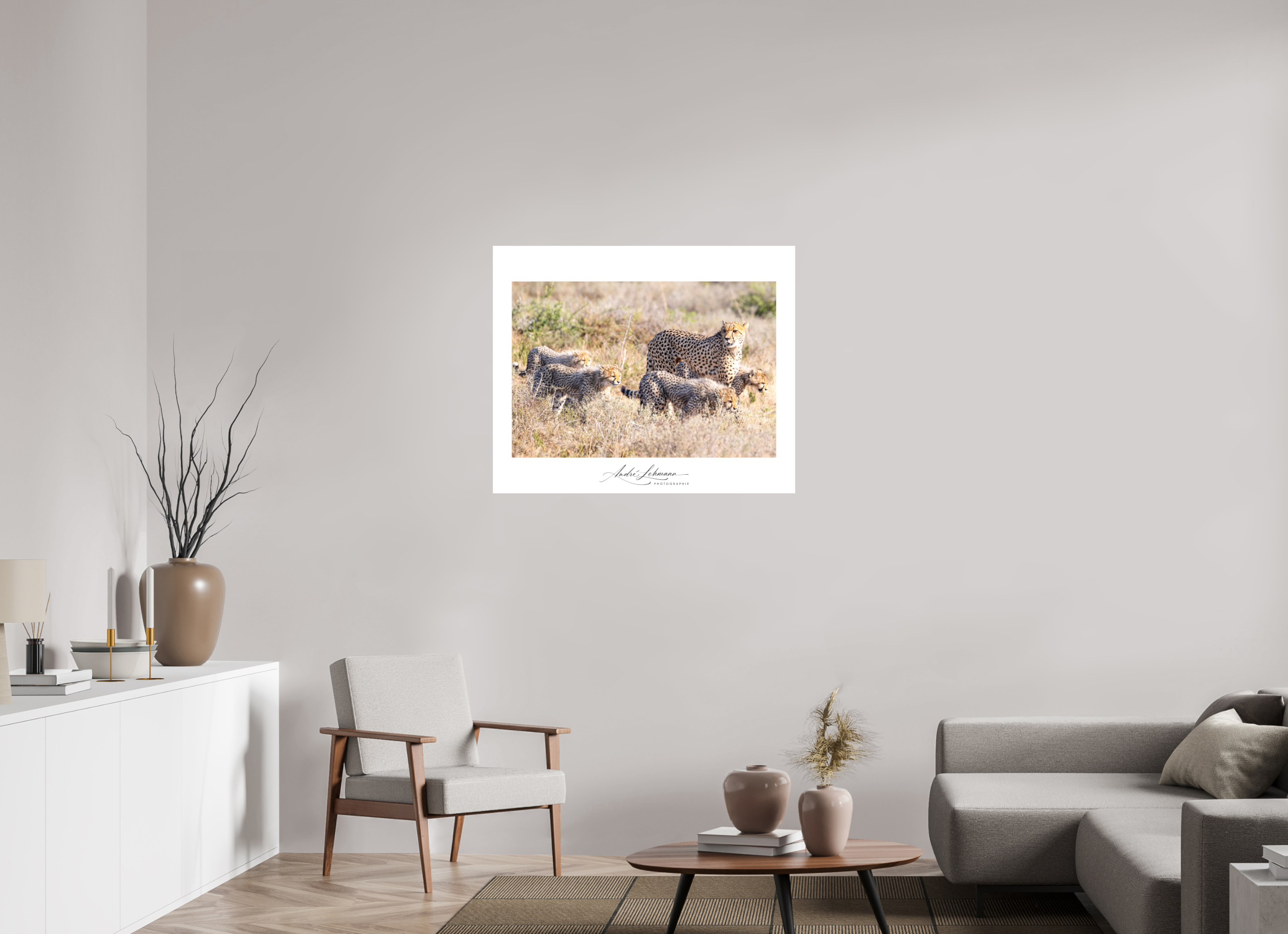 97.7 x 80 cm, Foto-Druck auf Alu-Dibond Cheetah and her cubs