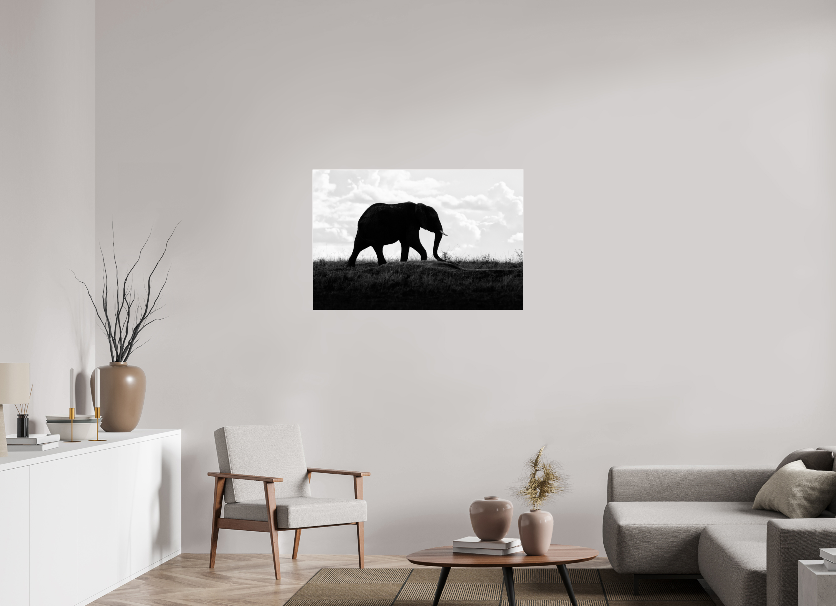 105 x 70 cm, Foto-Abzug hinter Acrylglas glänzend Elephant strolling