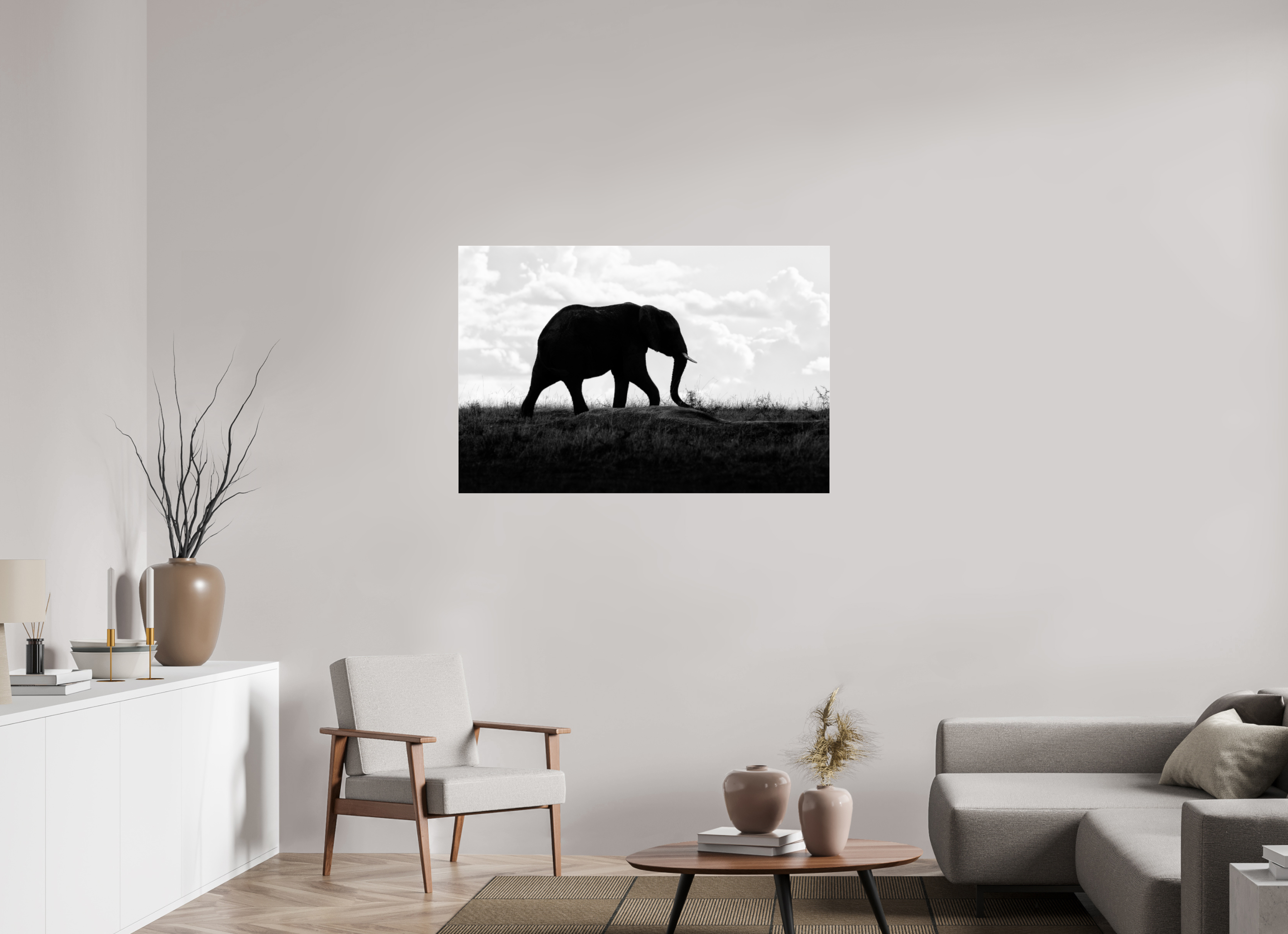 120 x 80 cm, Foto-Abzug hinter Acrylglas glänzend Elephant strolling
