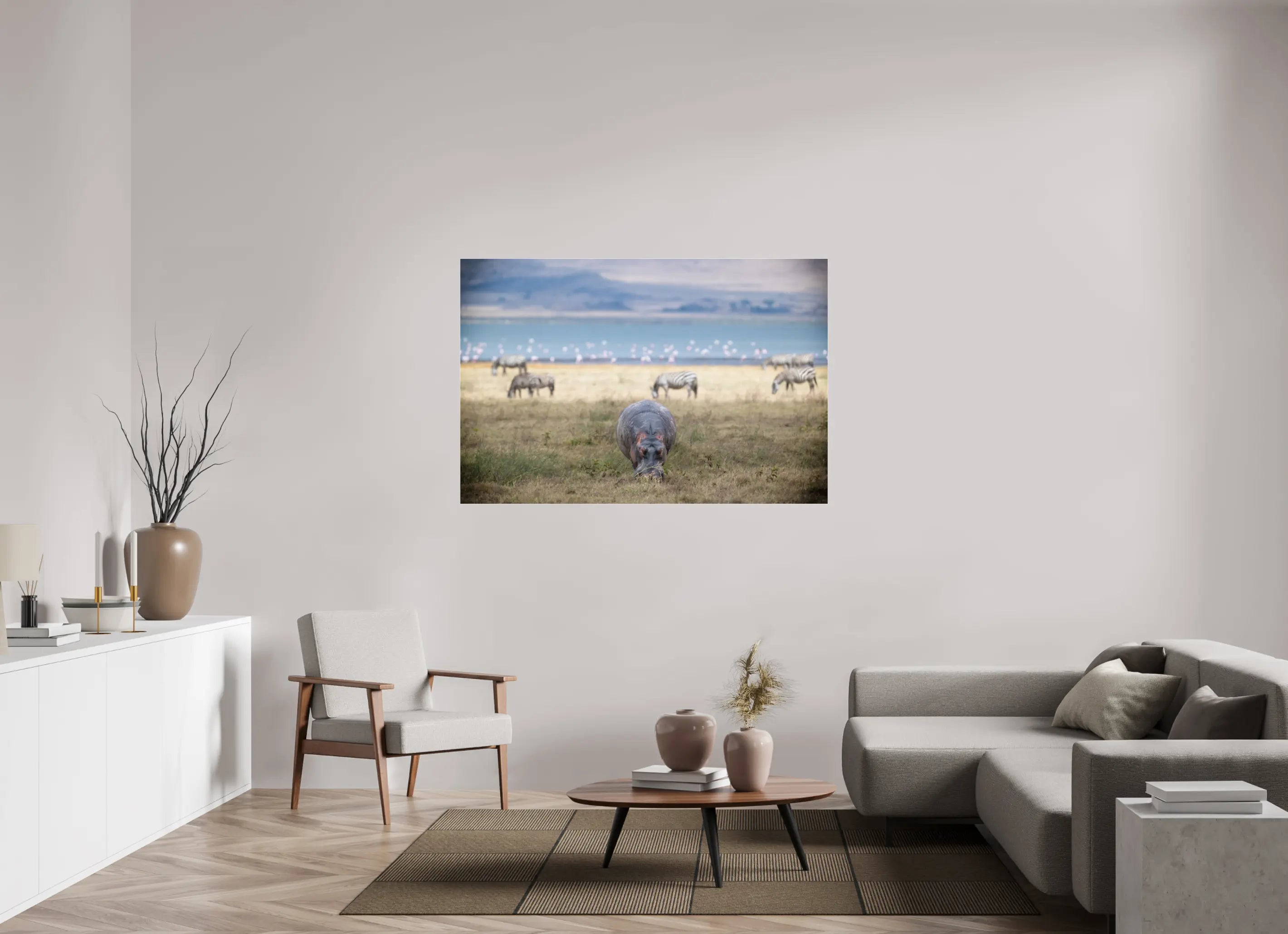 150 x 100 cm, Photo Print Under Acrylic Glass Hippo grazing
