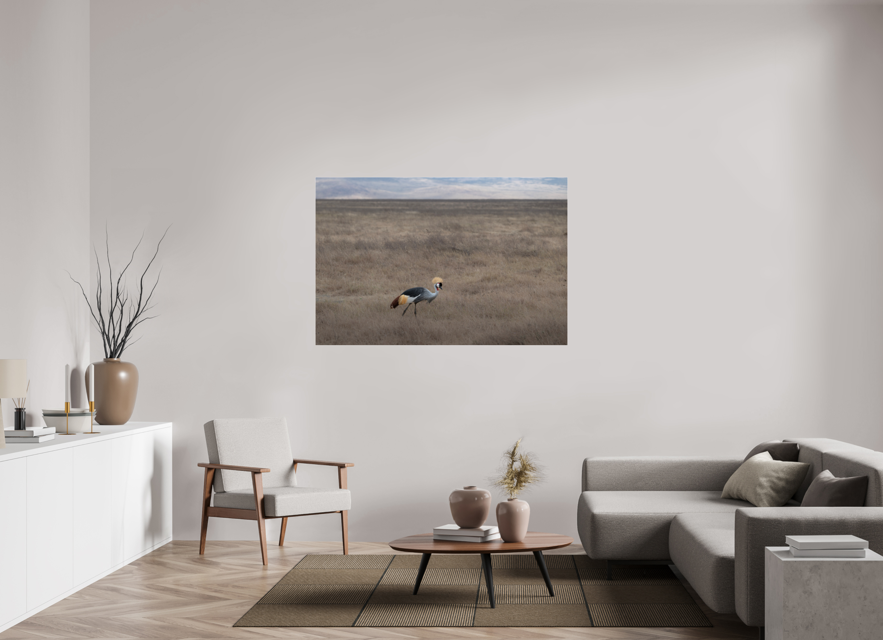 150 x 100 cm, Photo Print Under Acrylic Glass Grey Crowned Crane