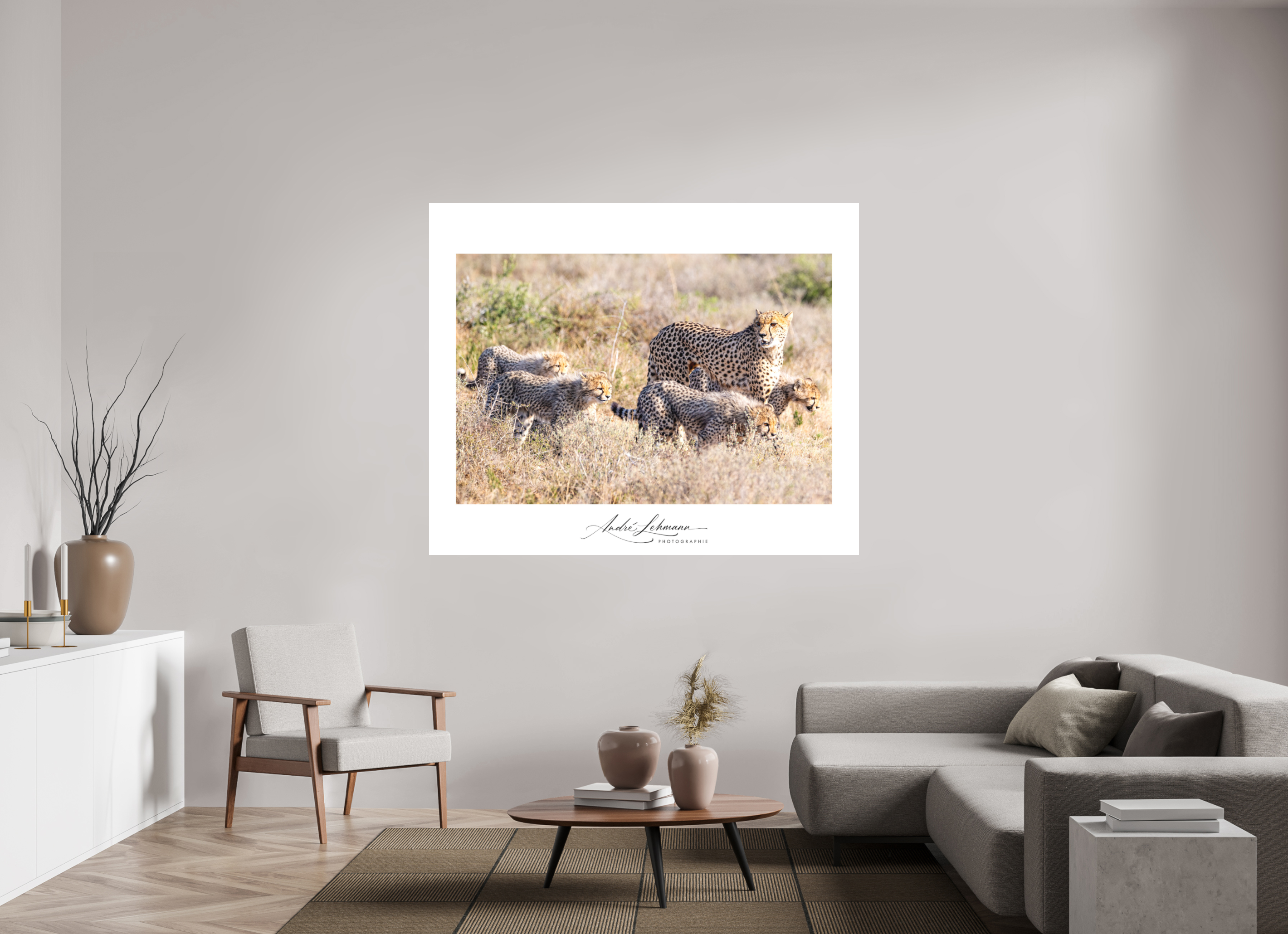 171 x 140 cm, Foto-Druck auf Alu-Dibond Cheetah and her cubs