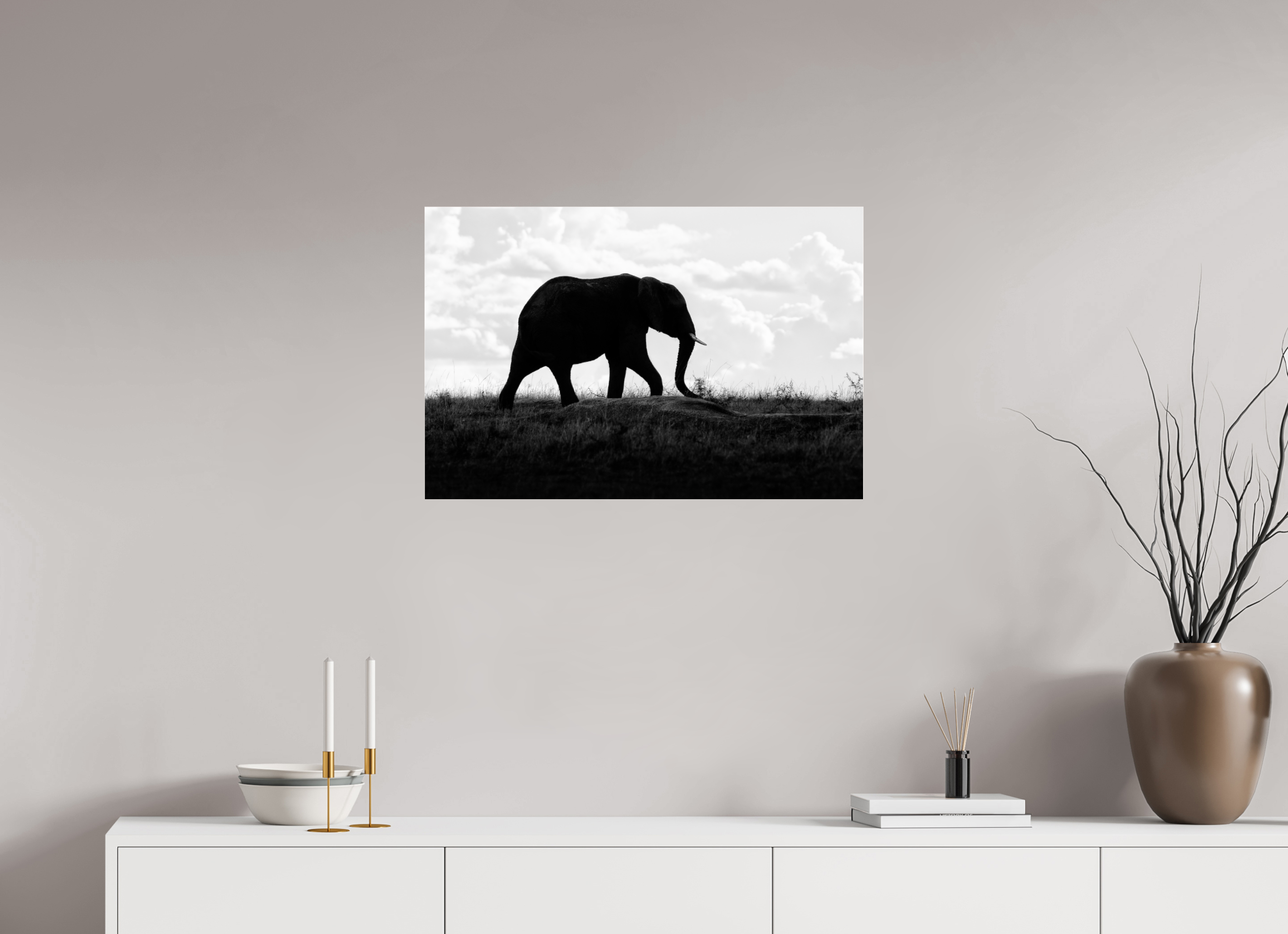 75 x 50 cm, Foto-Abzug hinter Acrylglas glänzend Elephant strolling