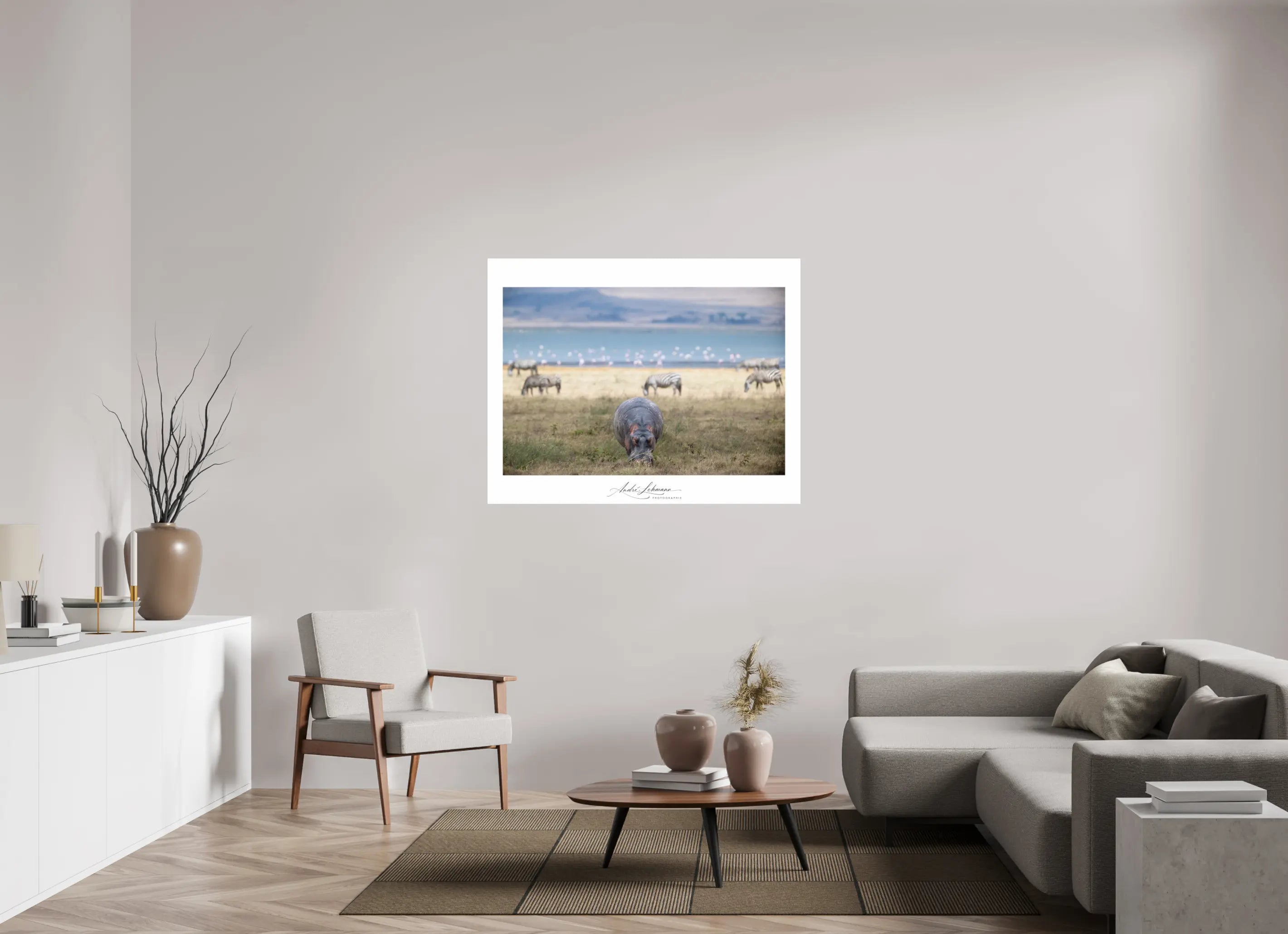 127.6 x 100 cm, Photo Print Under Acrylic Glass Hippo grazing
