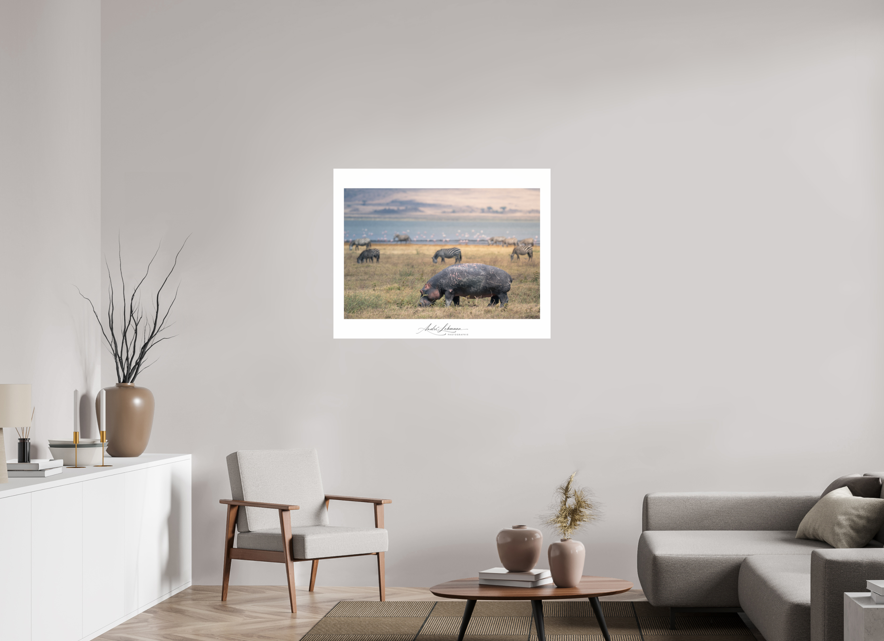 102.2 x 80 cm, Photo Print Under Acrylic Glass Hippo out of the water