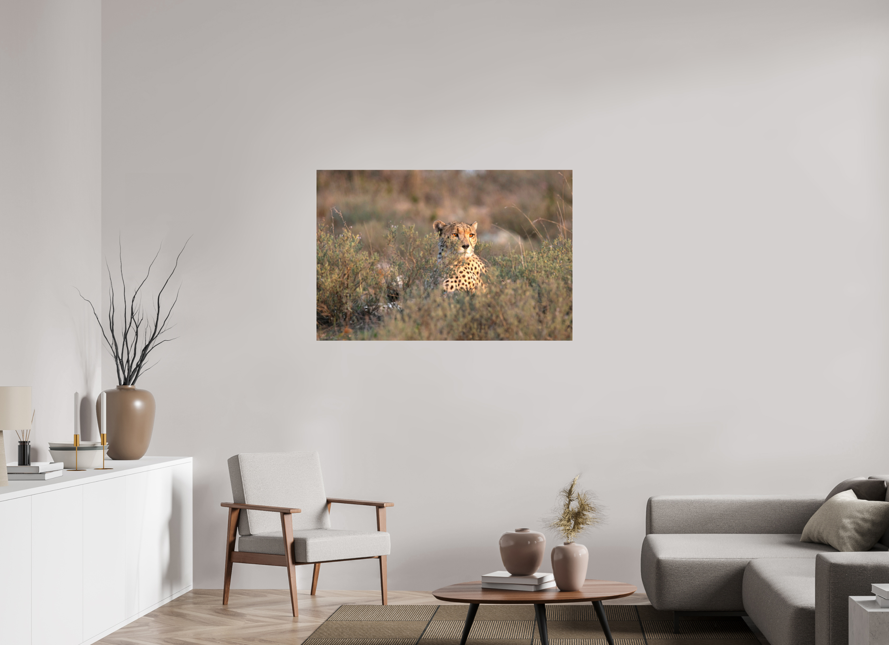 120 x 80 cm, Photo Print Under Acrylic Glass Cheetah in the grass (no frame)