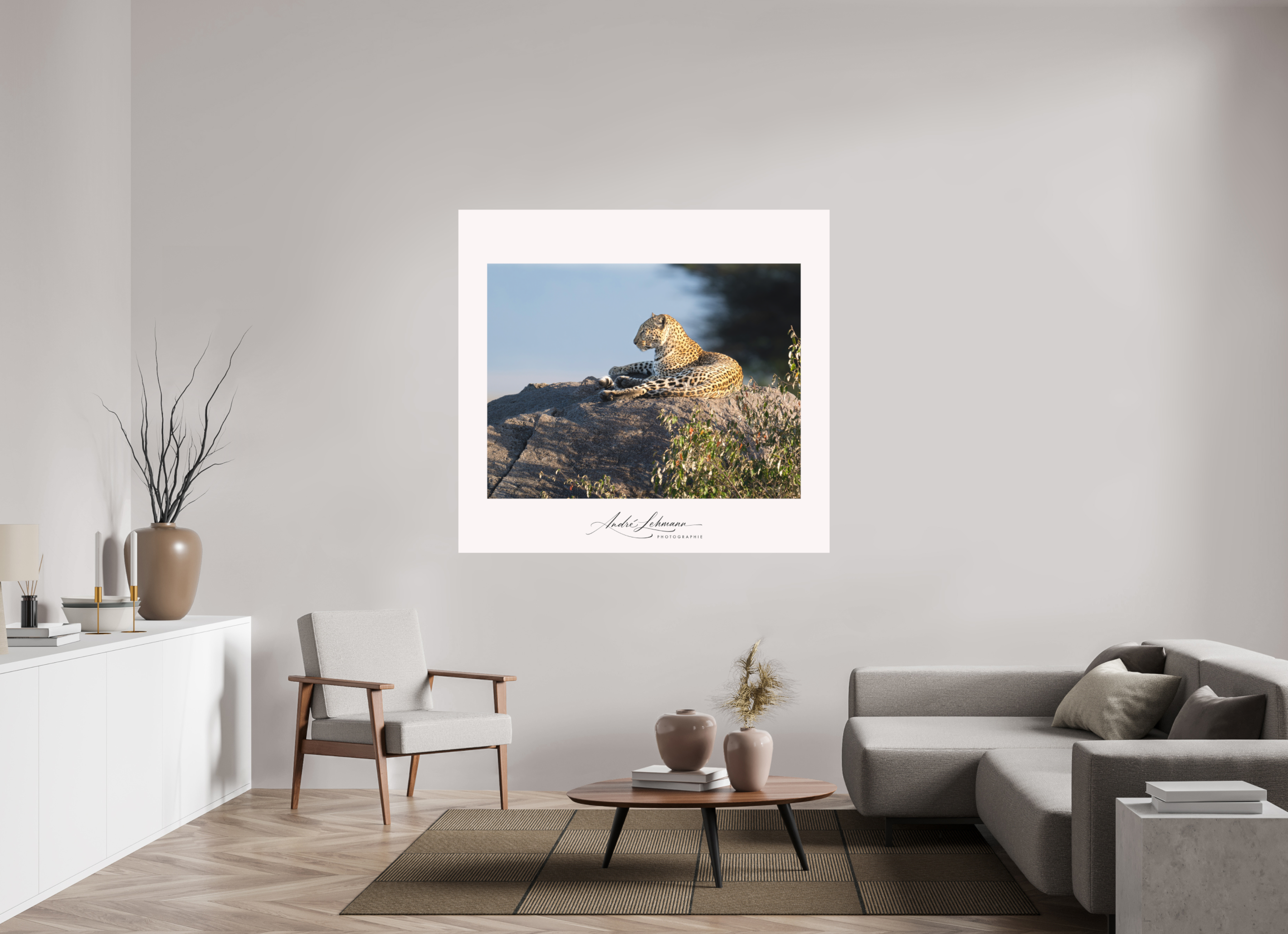 151.4 x 140 cm, Foto-Druck auf Alu-Dibond Leopard scanning the horizon (Alu dibond)