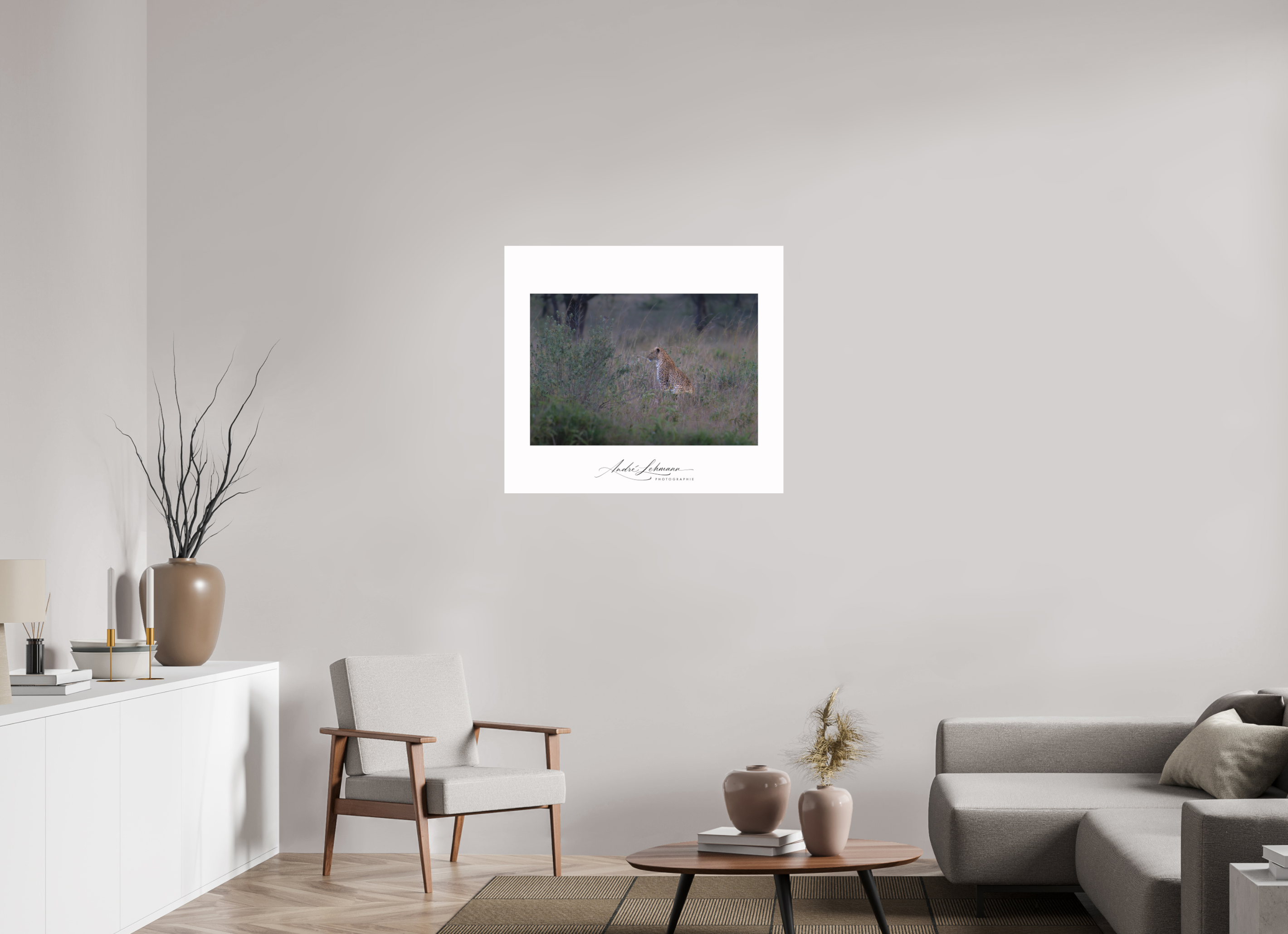 90.2 x 80 cm, Foto-Druck auf Alu-Dibond Leopard in high grass