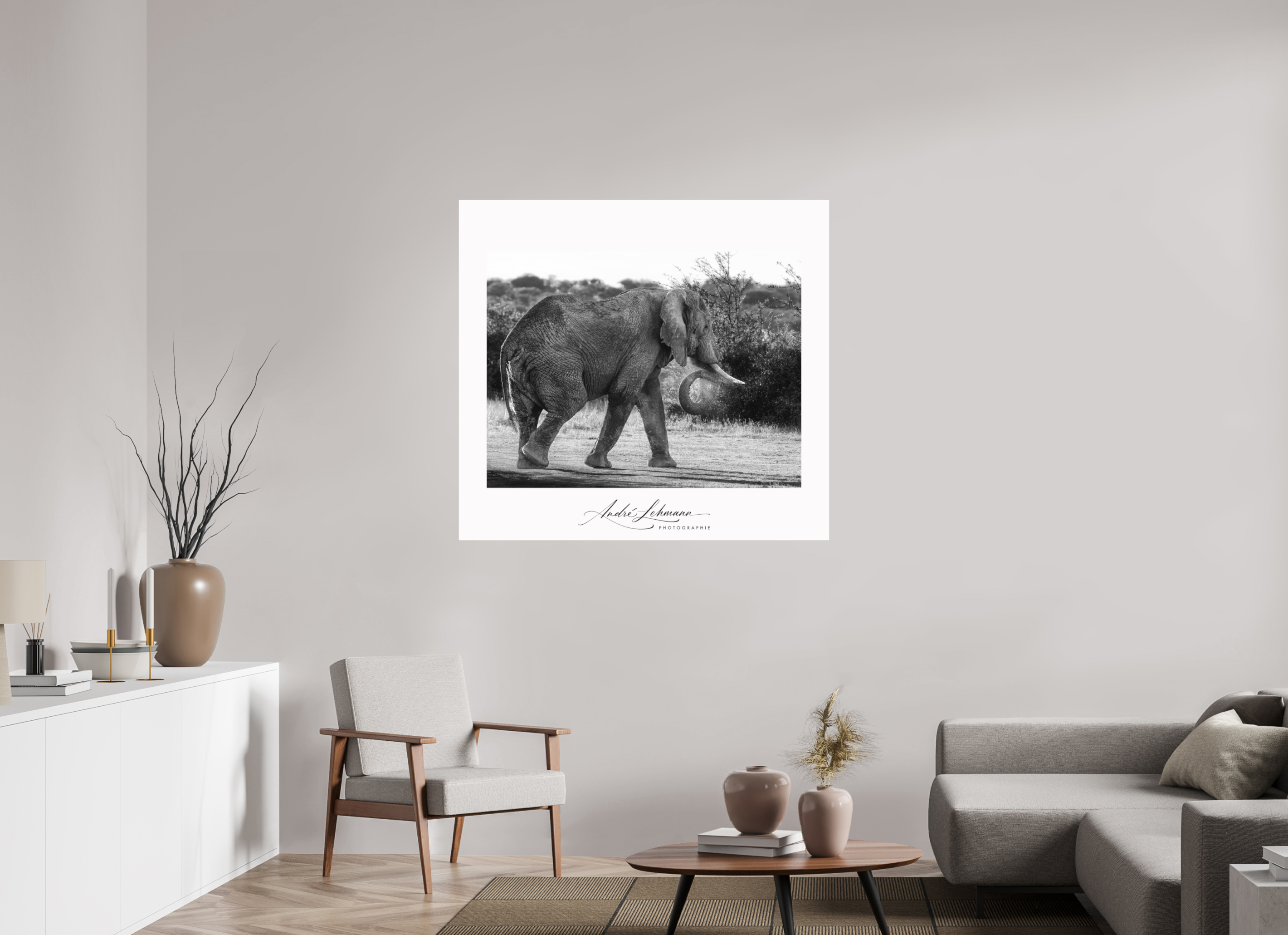 119.7 x 110 cm, Foto-Druck auf Alu-Dibond Elephant black and white (Alu dibond)