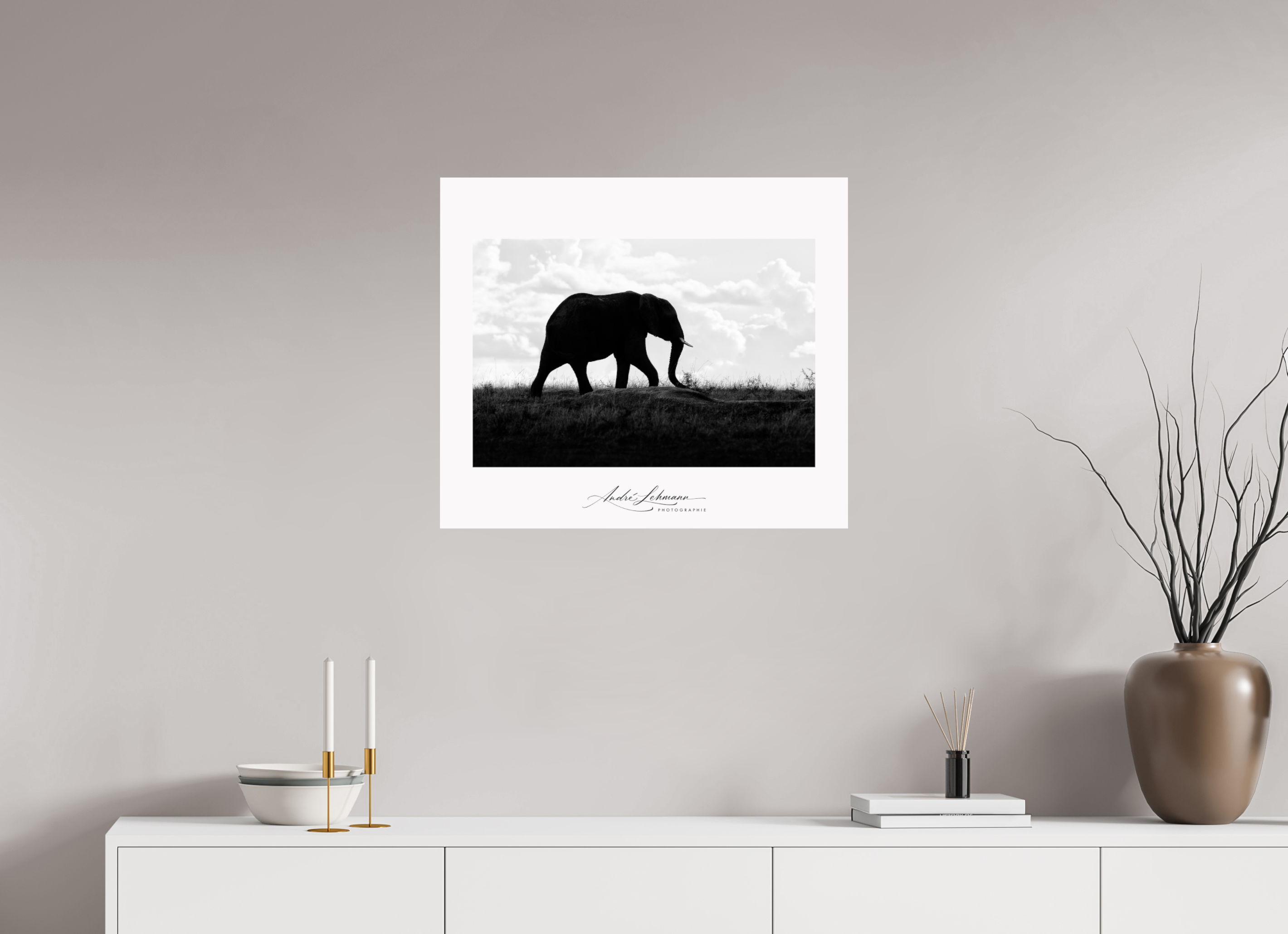 69.7 x 60 cm, Photo Print Under Acrylic Glass Elephant strolling