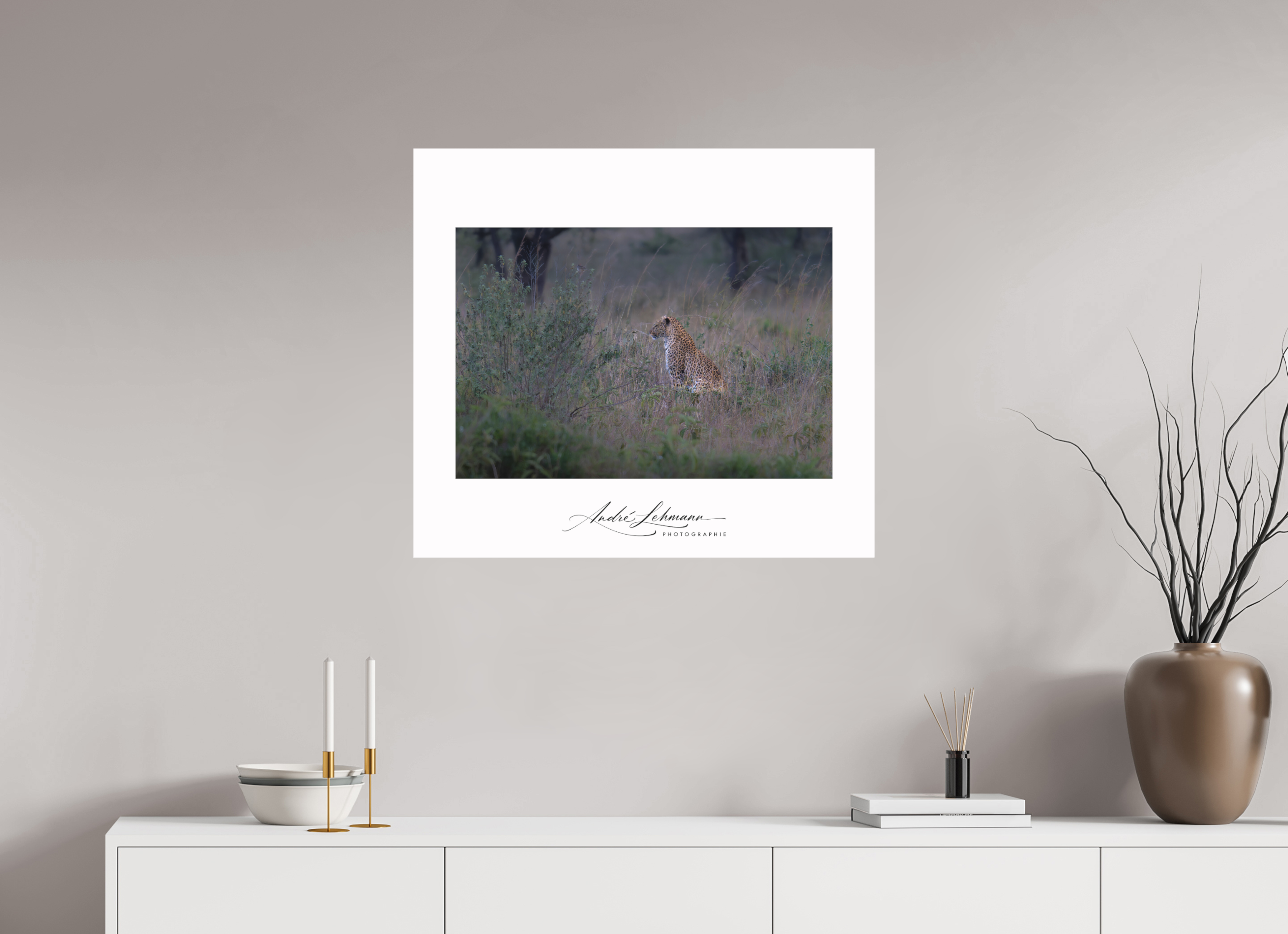 78.9 x 70 cm, Foto-Druck auf Alu-Dibond Leopard in high grass