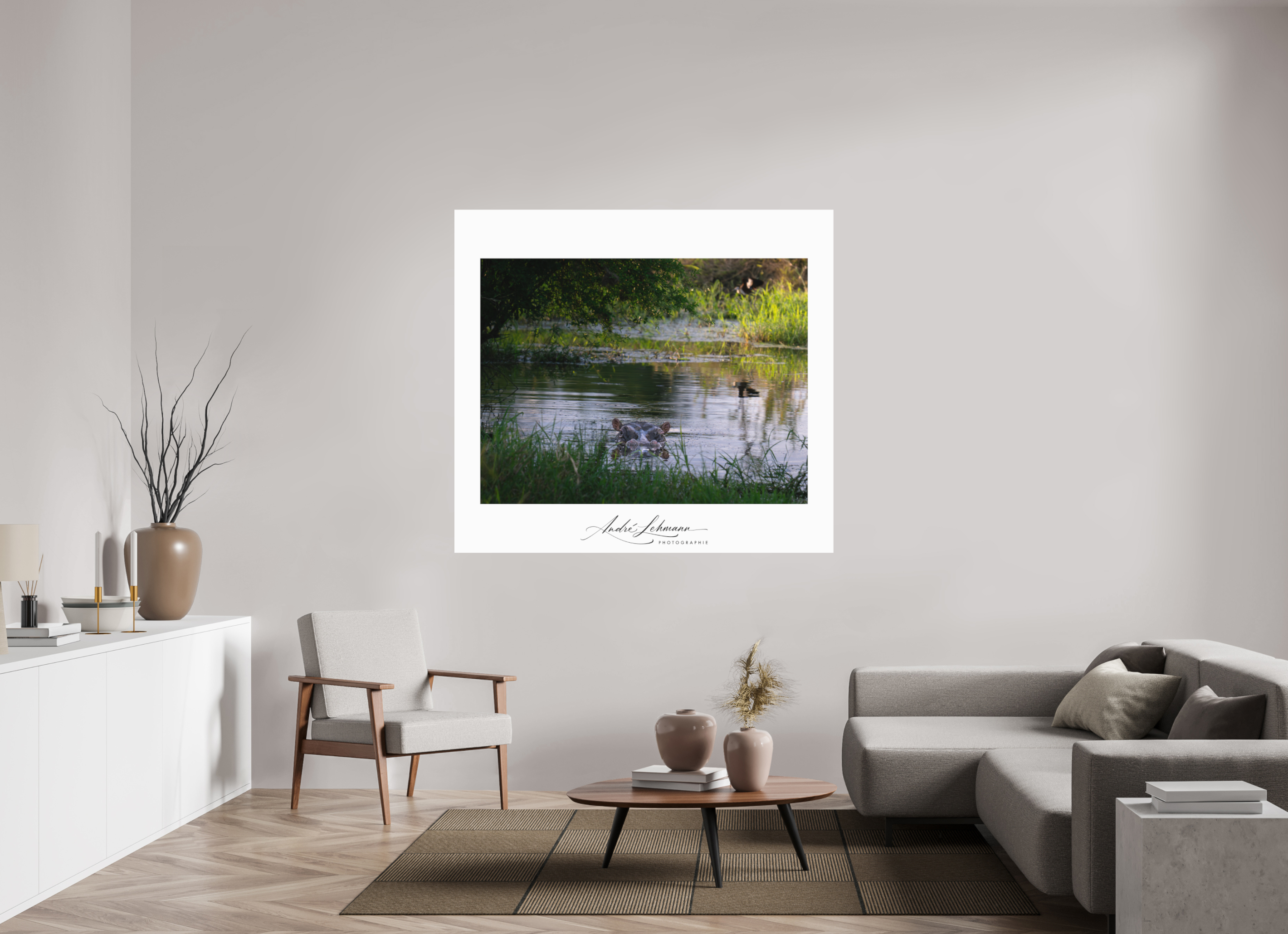 154.6 x 140 cm, Foto-Druck auf Alu-Dibond Hippo in the pond (Alu dibond)