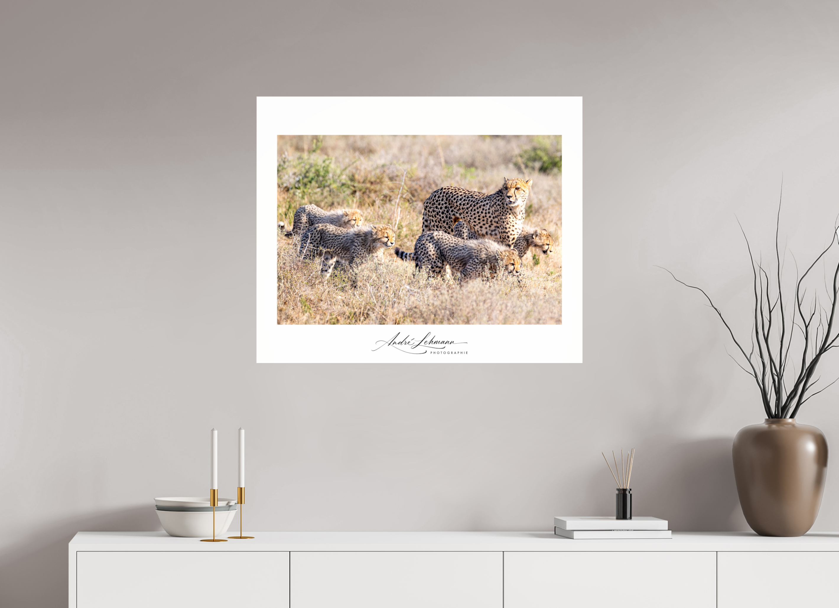 85.5 x 70 cm, Photo Print Under Acrylic Glass Cheetah and her cubs