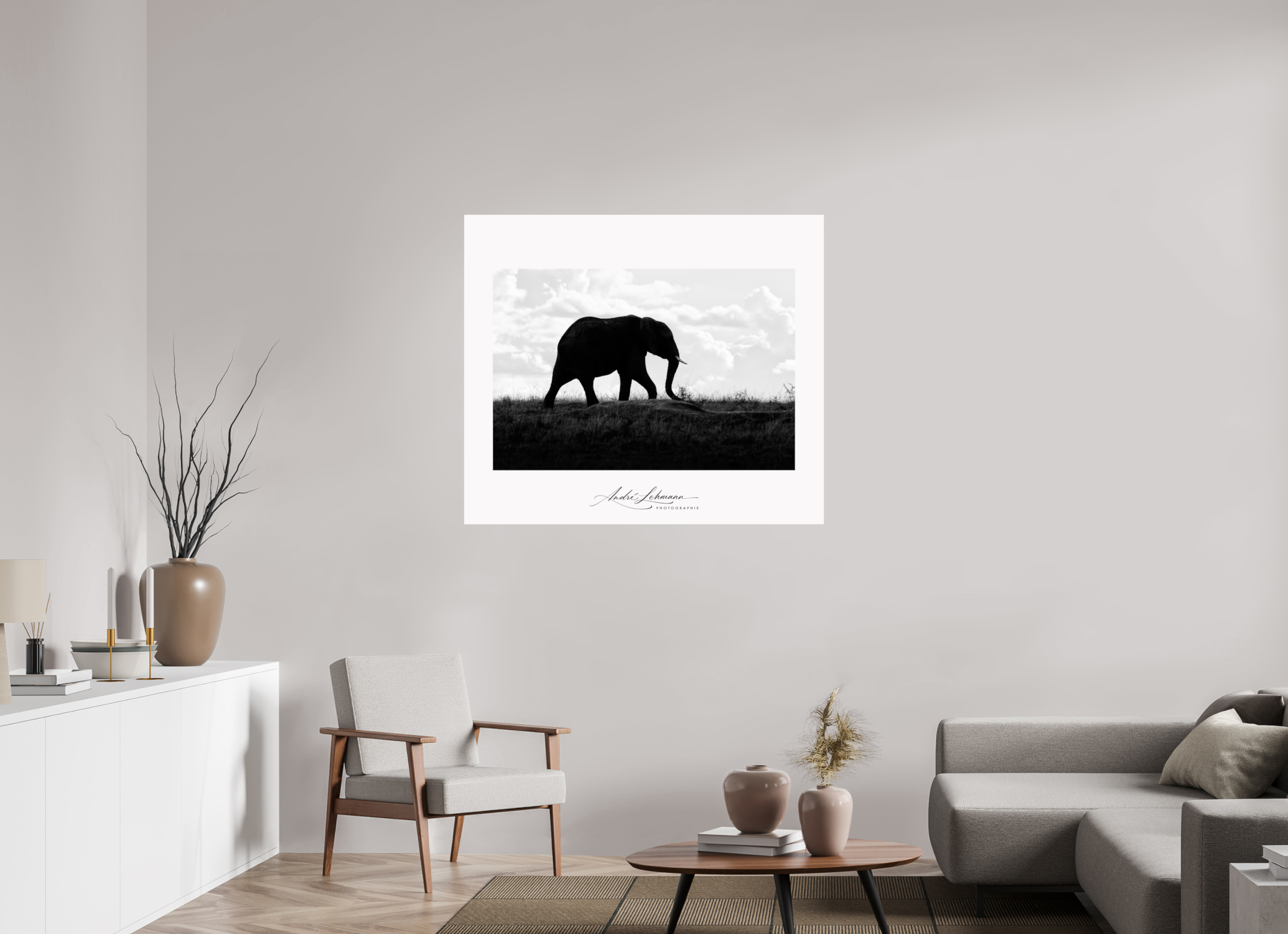 116.2 x 100 cm, Photo Print Under Acrylic Glass Elephant strolling