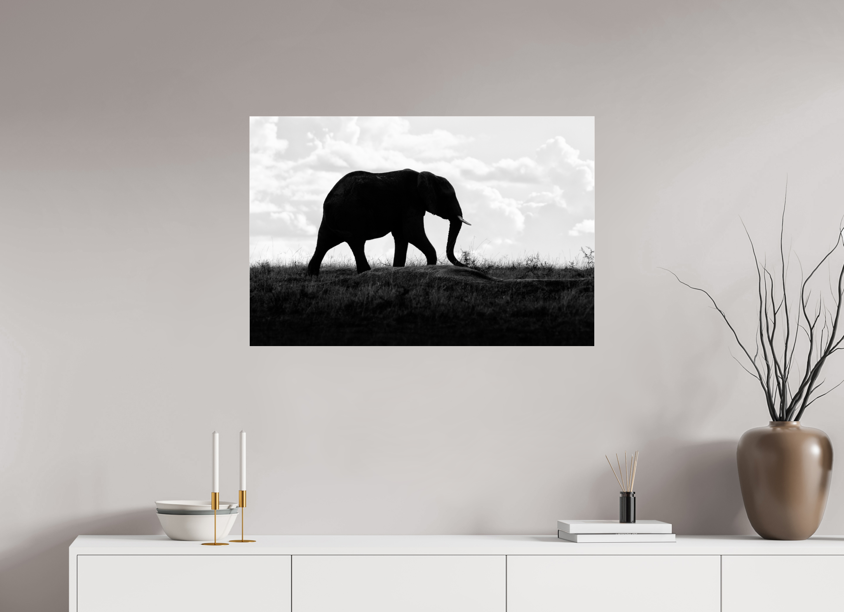 90 x 60 cm, Foto-Abzug hinter Acrylglas glänzend Elephant strolling