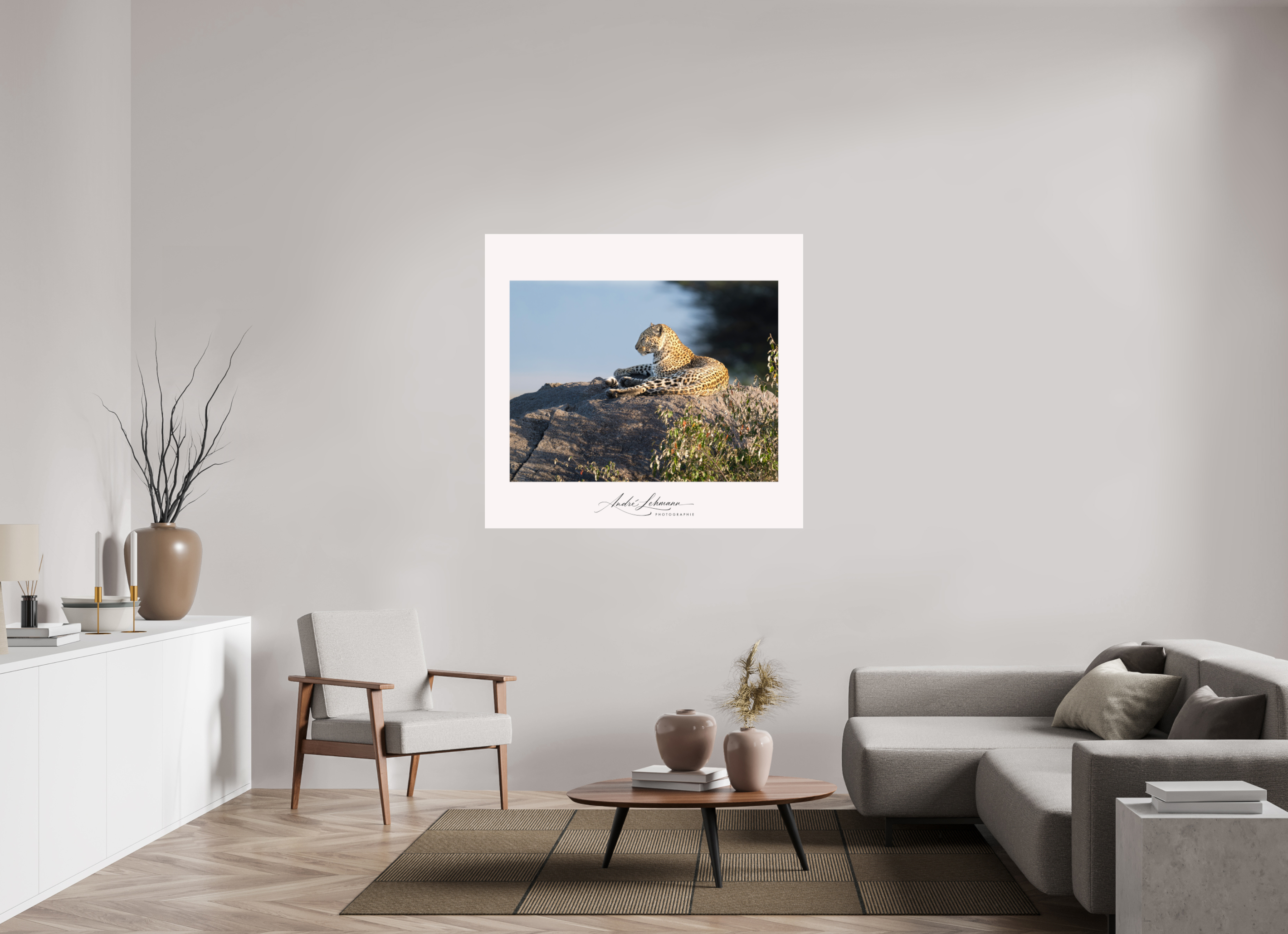 129.7 x 120 cm, Photo Print Under Acrylic Glass Leopard scanning the horizon