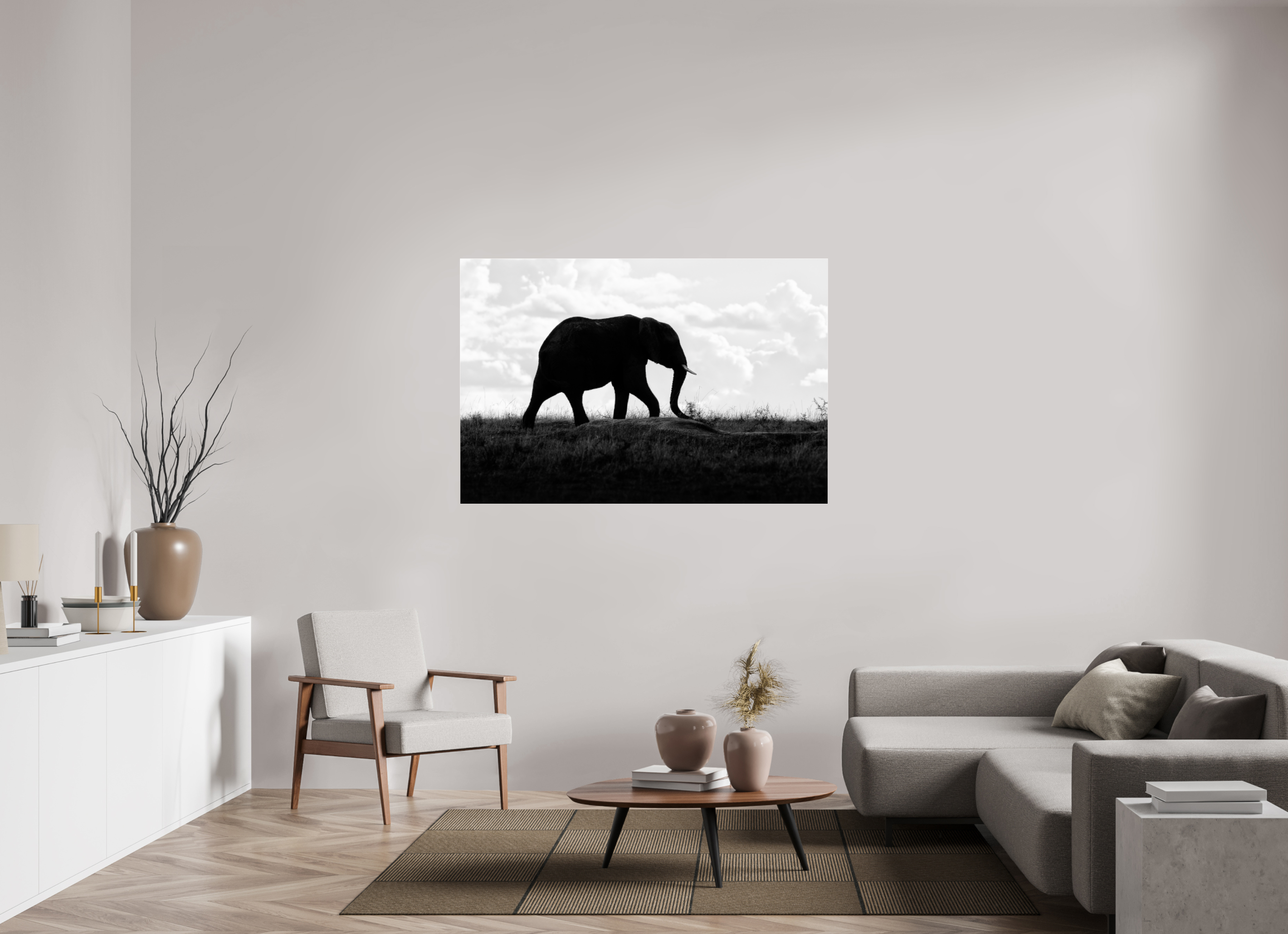150 x 100 cm, Foto-Abzug hinter Acrylglas glänzend Elephant strolling