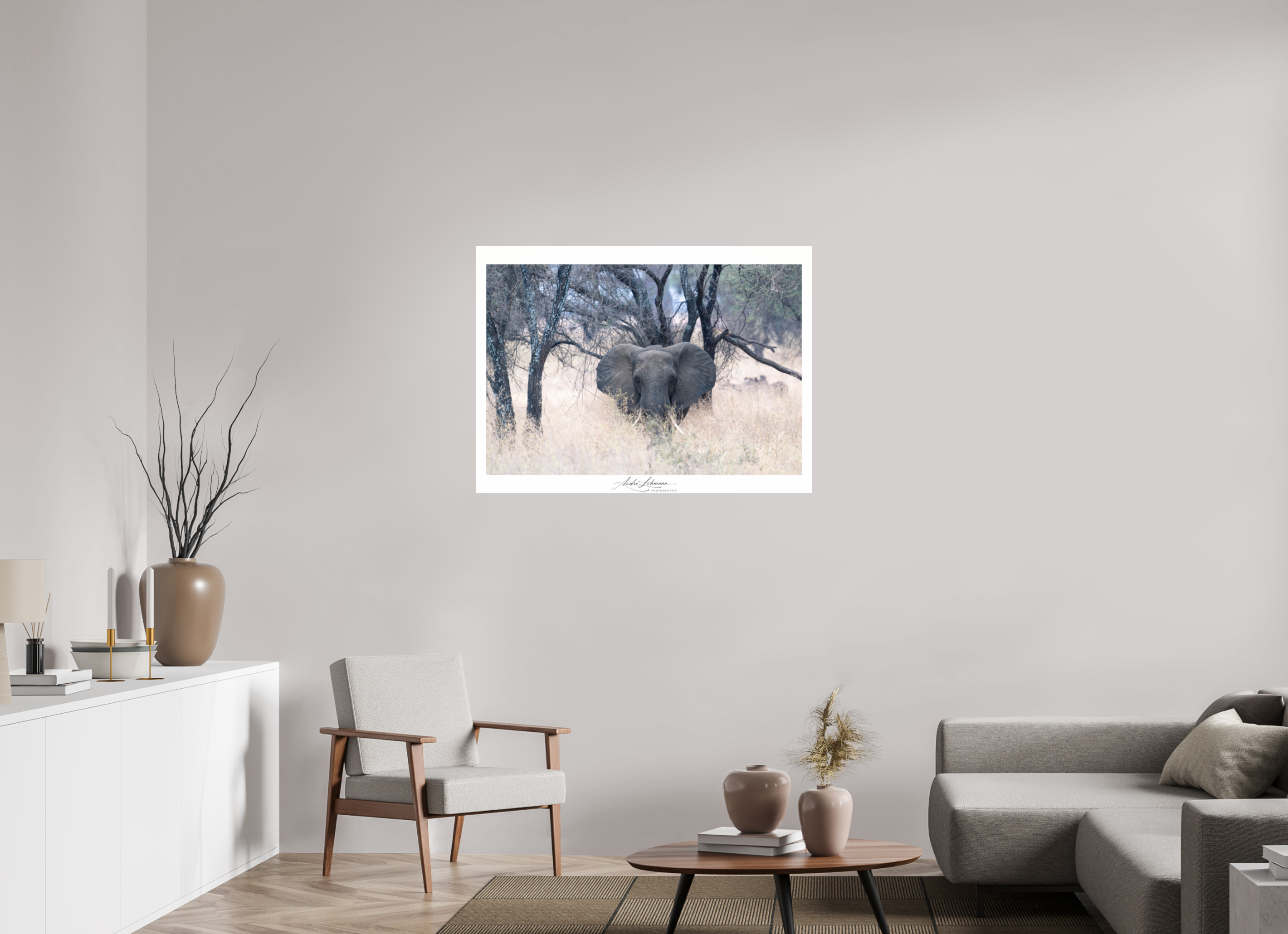 108.7 x 80 cm, Photo Print Under Acrylic Glass Elephant in the Savanna