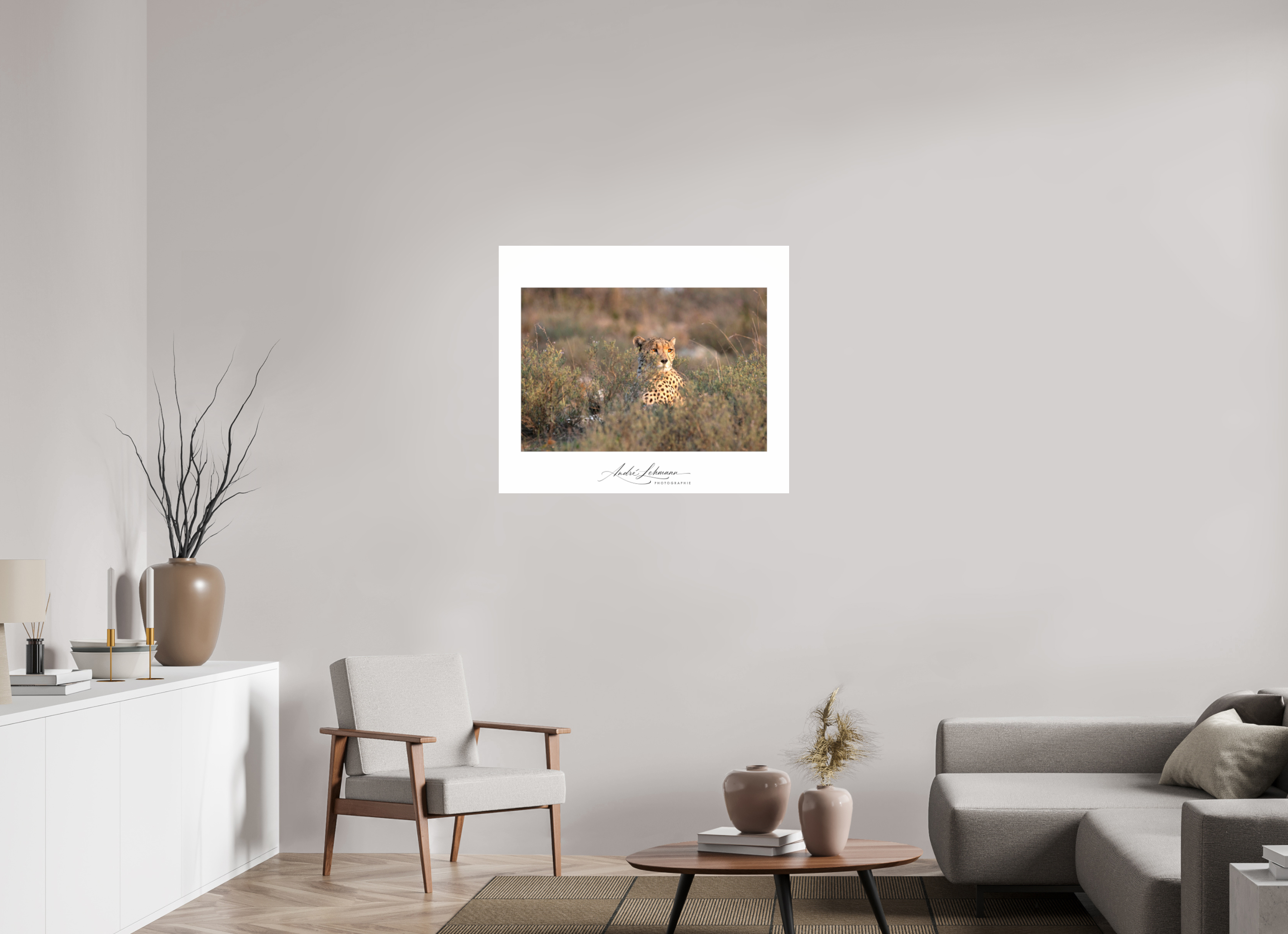 93.8 x 80 cm, Photo Print Under Acrylic Glass Cheetah in the grass