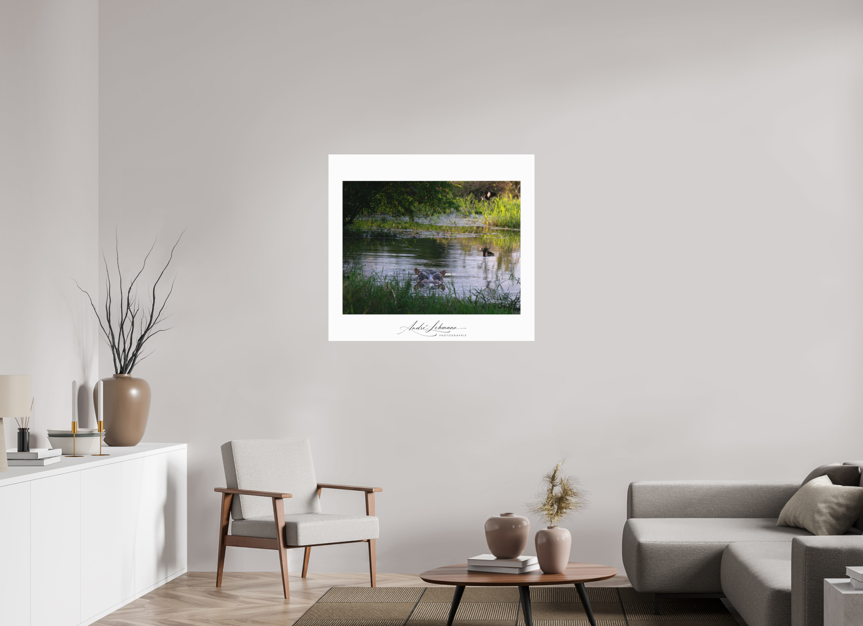 99.4 x 90 cm, Foto-Druck auf Alu-Dibond Hippo in the pond (Alu dibond)
