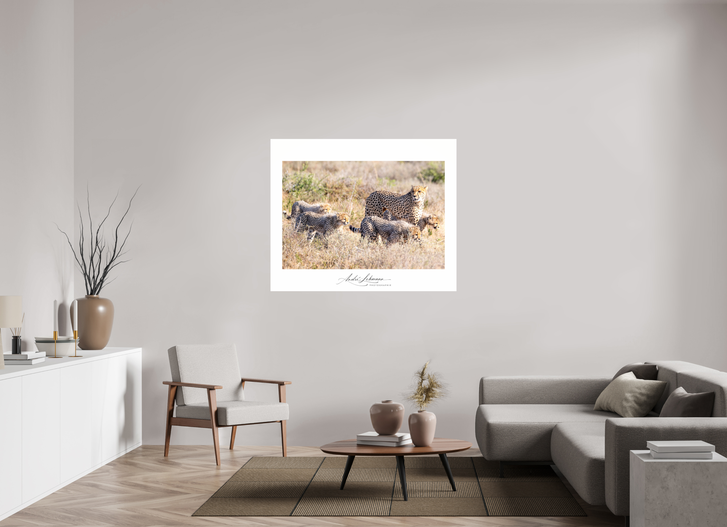 134.3 x 110 cm, Photo Print Under Acrylic Glass Cheetah and her cubs