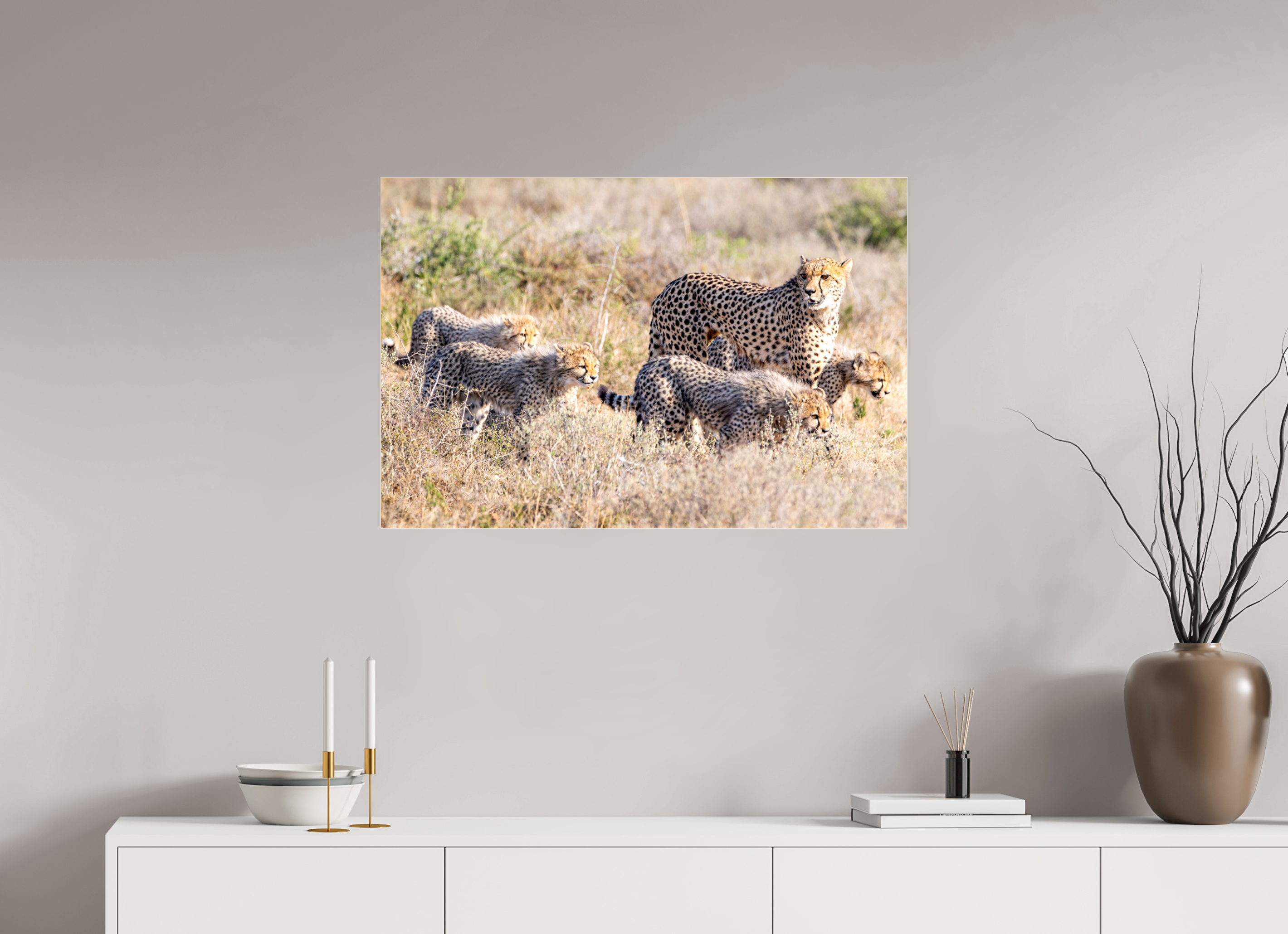 90 x 60 cm, Photo Print Under Acrylic Glass Cheetah and her cubs