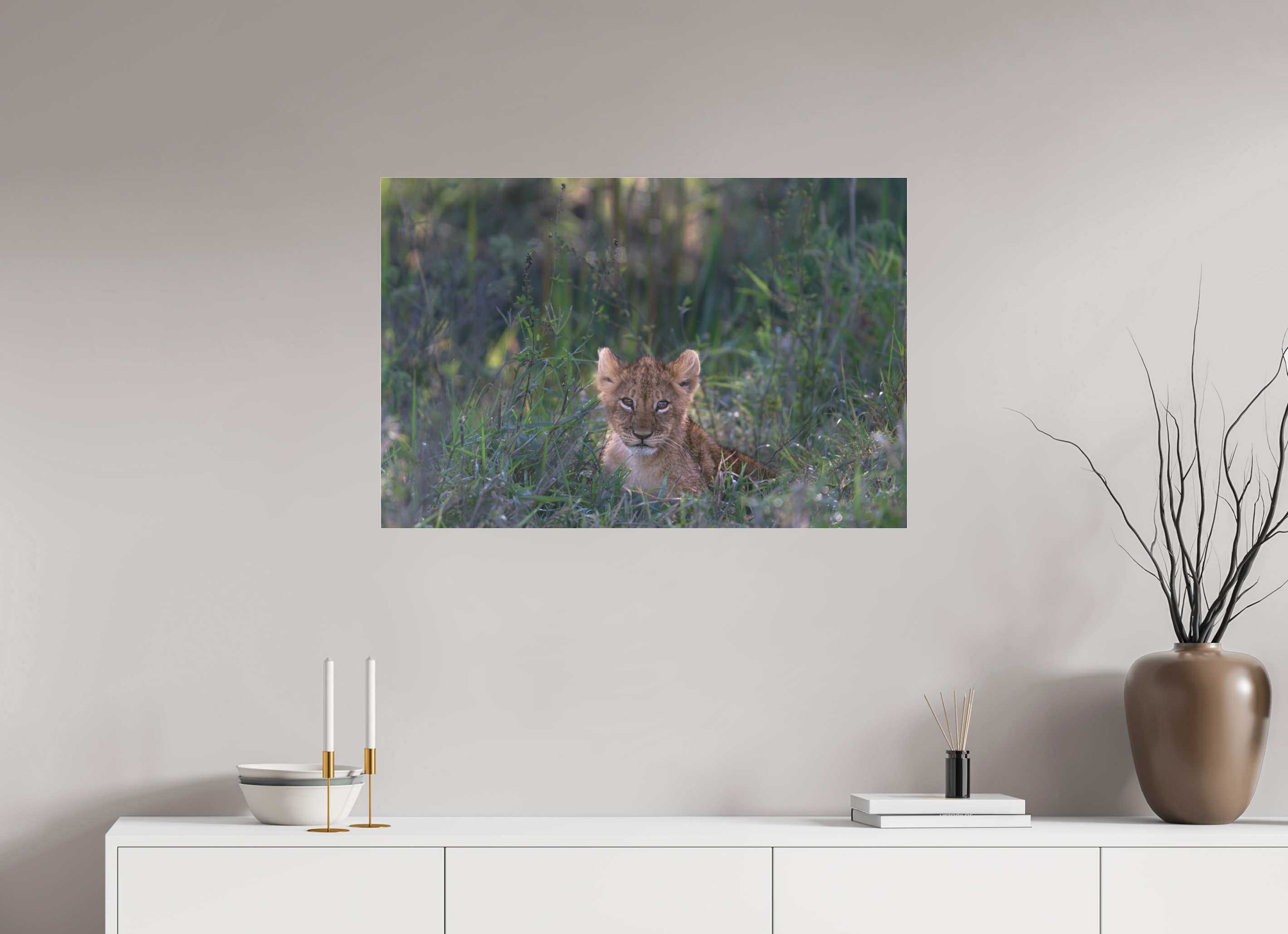 90 x 60 cm, Photo Print Under Acrylic Glass Lionb cub (no frame)