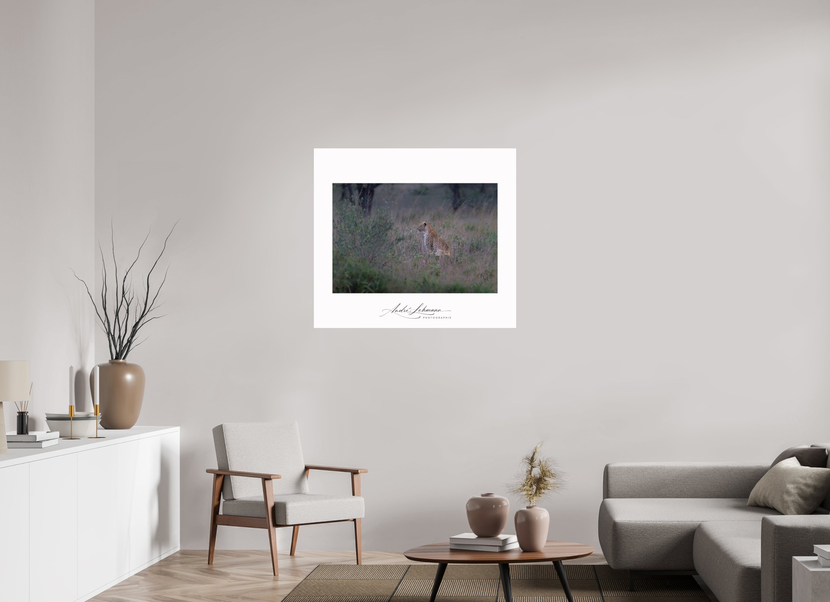 101.4 x 90 cm, Photo Print Under Acrylic Glass Leopard in high grass