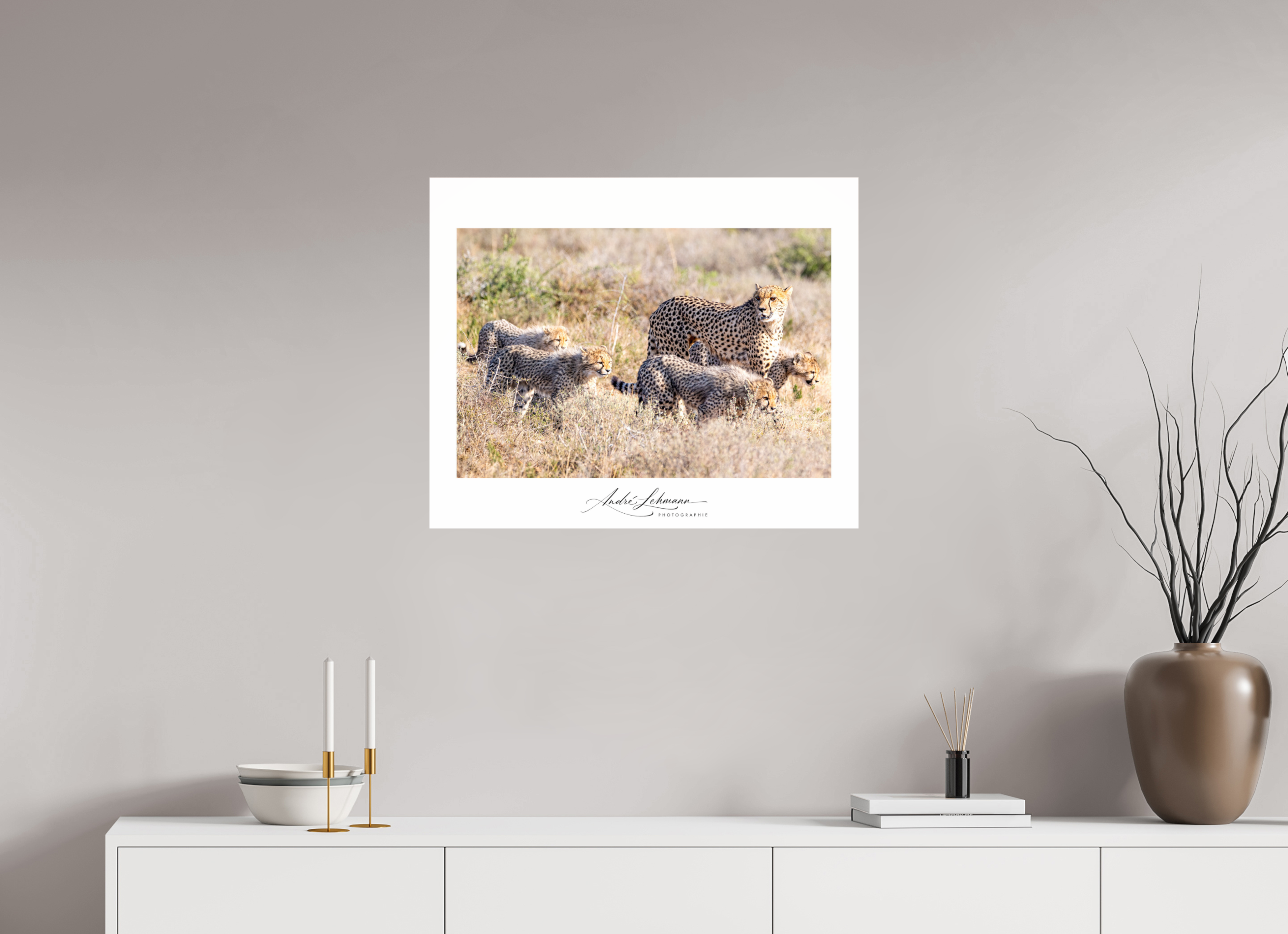 73.3 x 60 cm, Photo Print Under Acrylic Glass Cheetah and her cubs