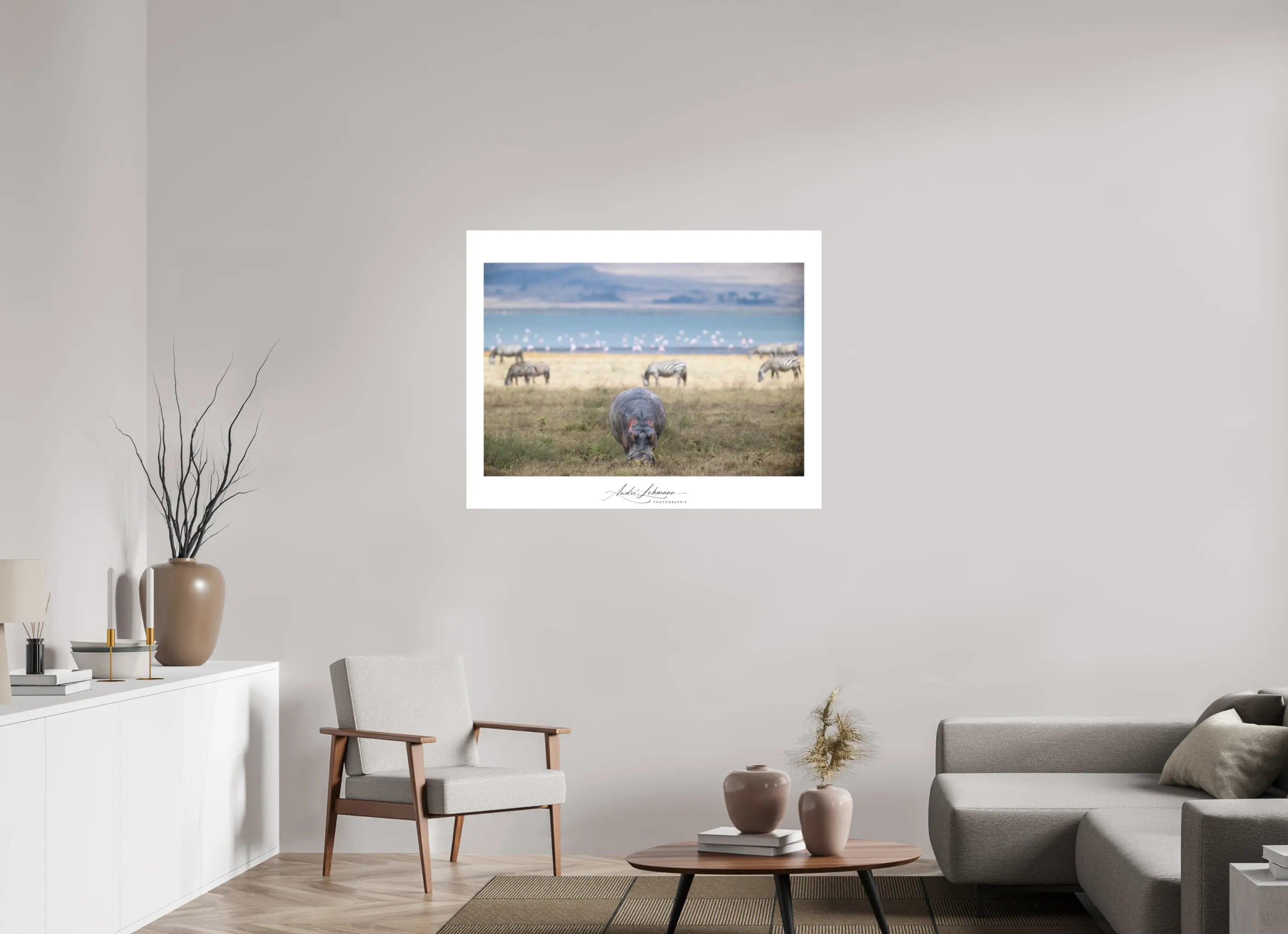 114.8 x 90 cm, Foto-Druck auf Alu-Dibond Hippo granzing (Alu dibond)