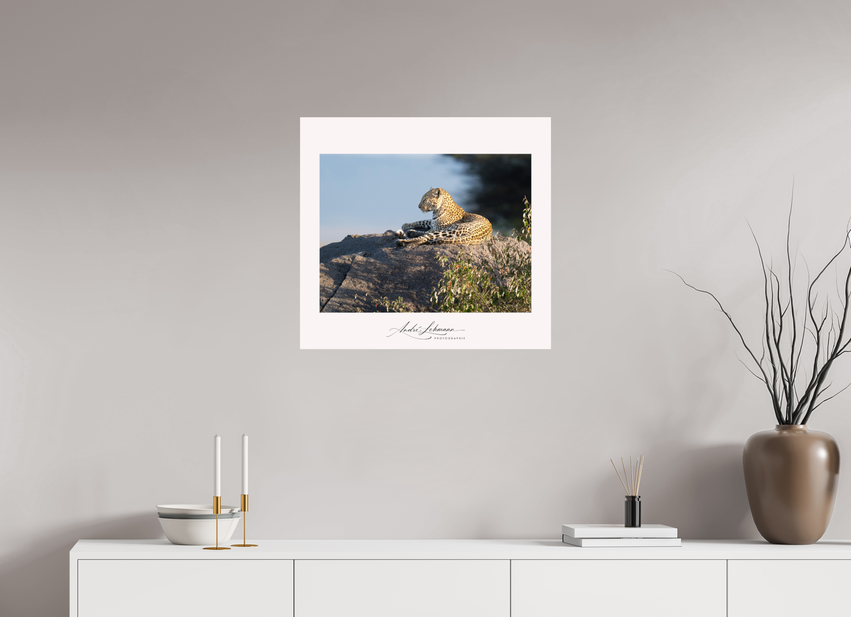 64.9 x 60 cm, Photo Print Under Acrylic Glass Leopard scanning the horizon