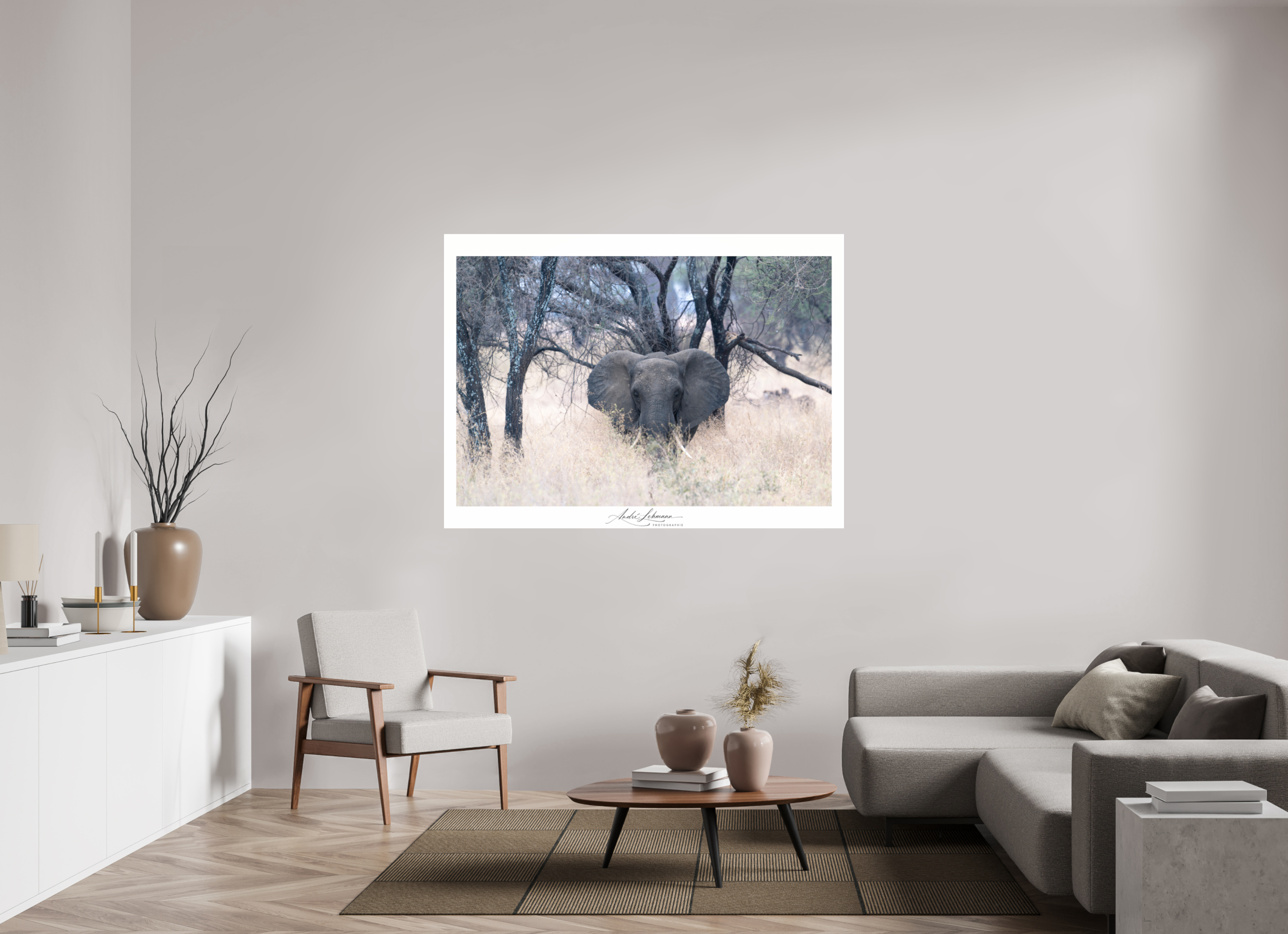 163.1 x 120 cm, Photo Print Under Acrylic Glass Elephant in the Savanna