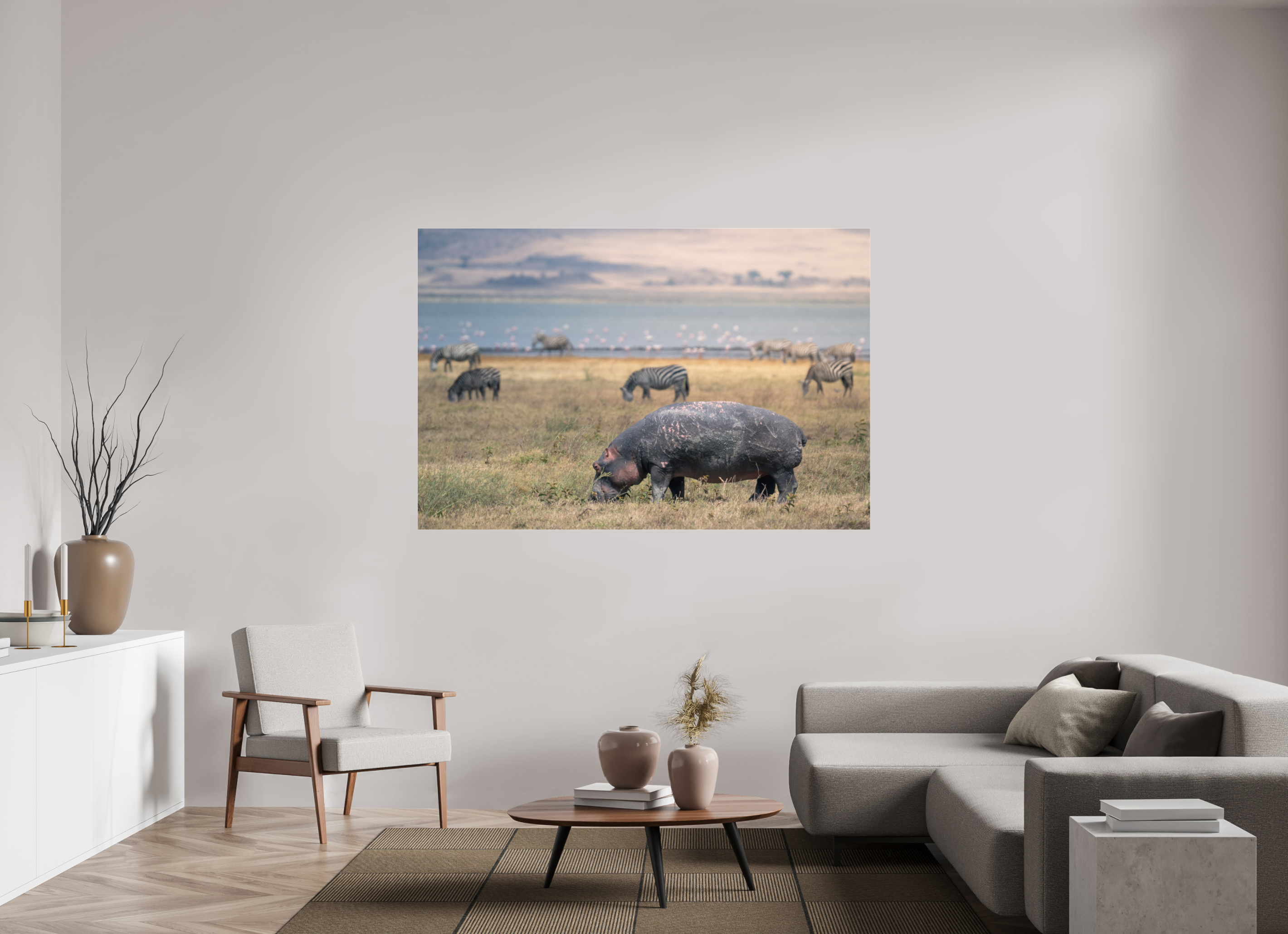 180 x 120 cm, Photo Print Under Acrylic Glass Hippo out of the water