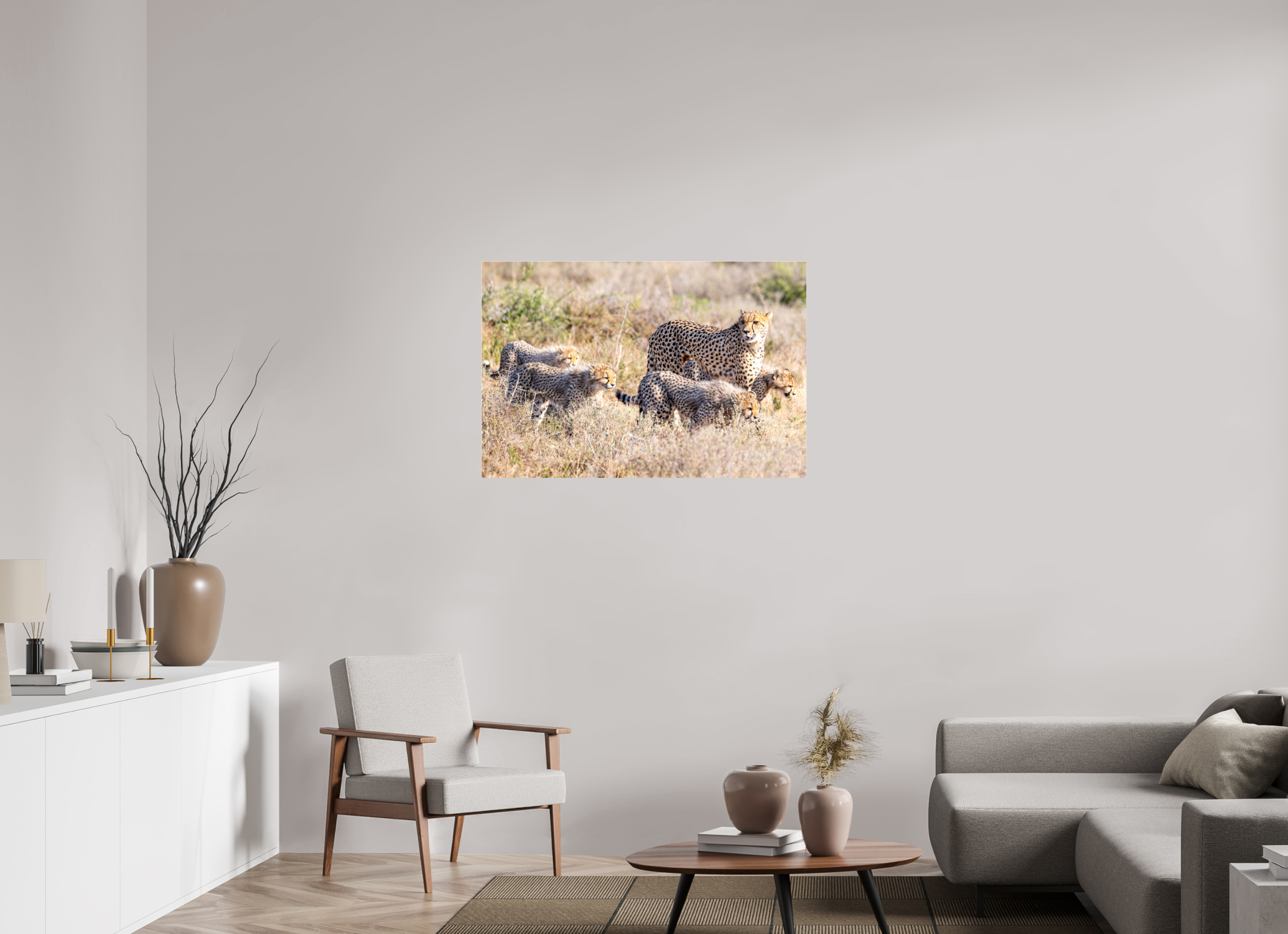 105 x 70 cm, Photo Print Under Acrylic Glass Cheetah and her cubs