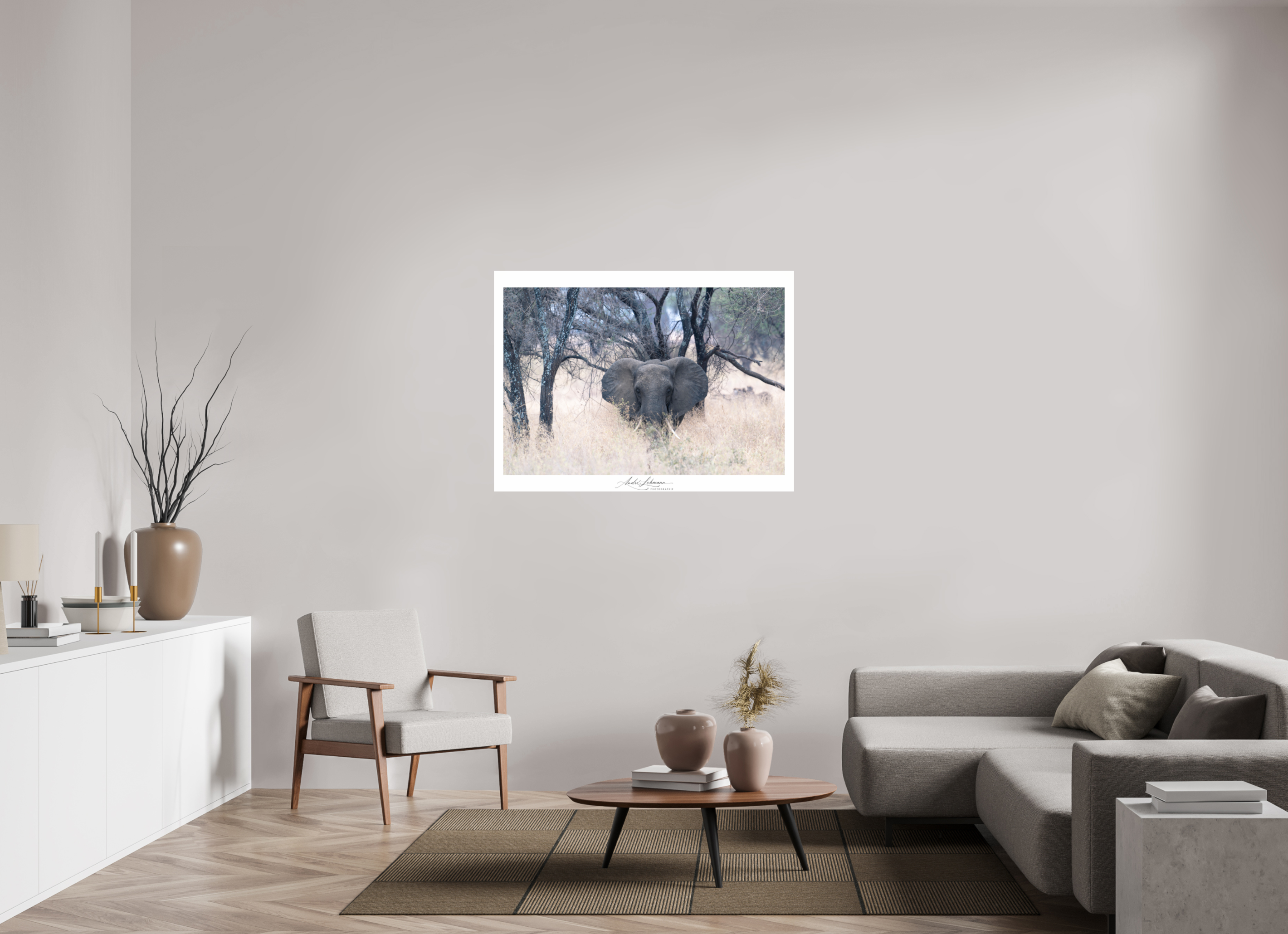 122.3 x 90 cm, Photo Print Under Acrylic Glass Elephant in the Savanna